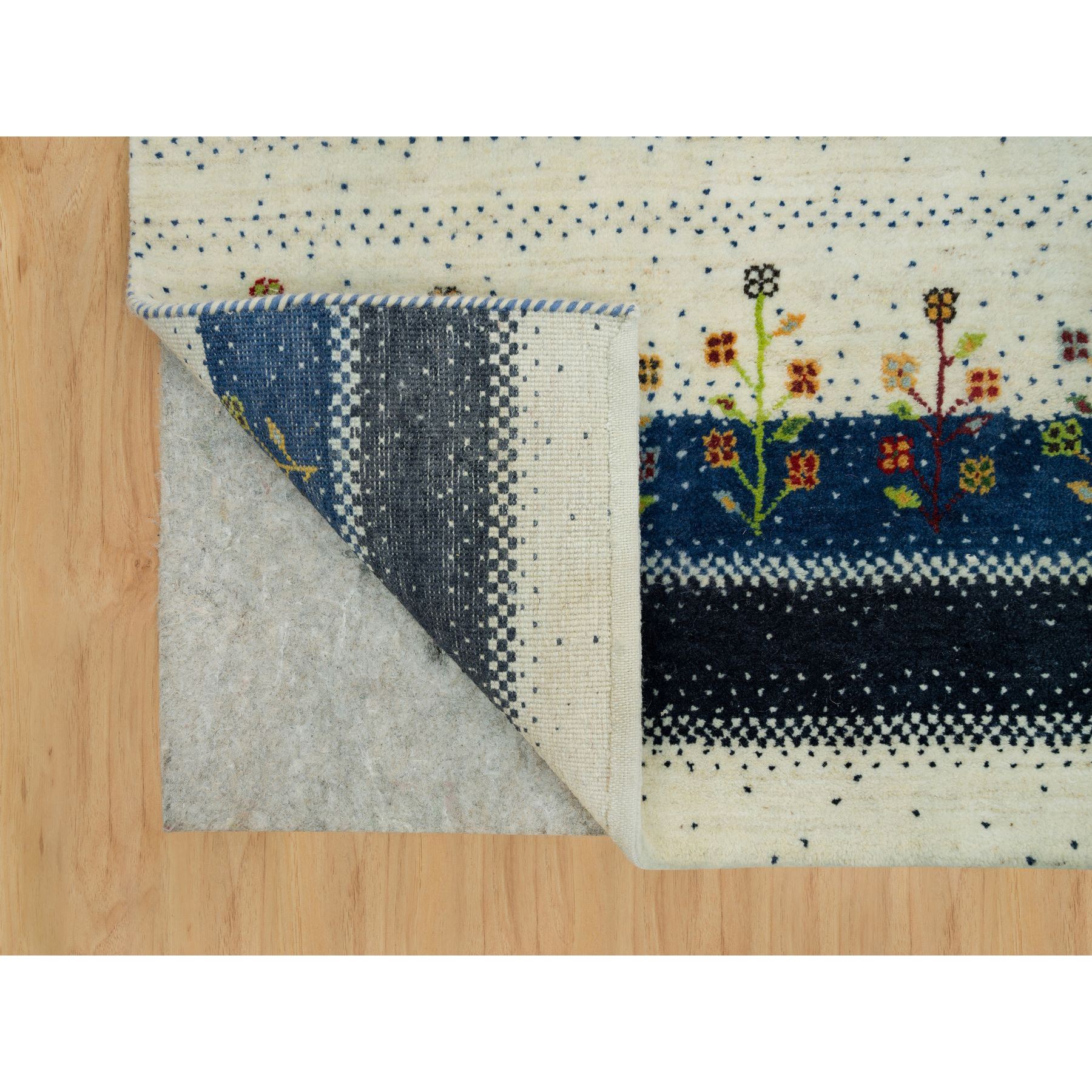 2'7"x9'6" Retro White, Modern Lori Buft Gabbeh Tree Design, 100% Wool, Thick and Plush, Hand Knotted Oriental Runner Rug HR90396 - Image 3