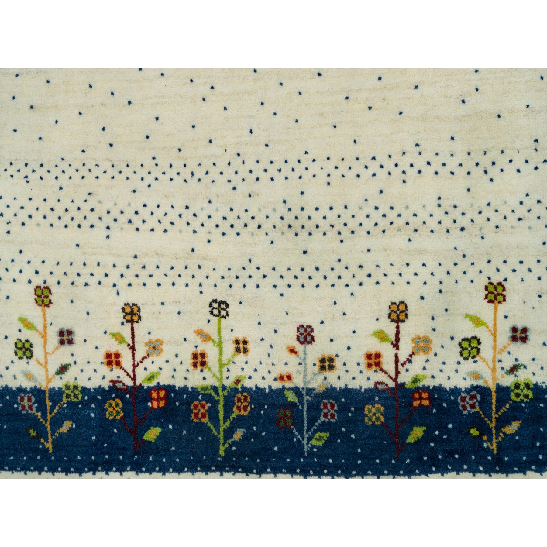 2'7"x9'6" Retro White, Modern Lori Buft Gabbeh Tree Design, 100% Wool, Thick and Plush, Hand Knotted Oriental Runner Rug HR90396 - Image 5