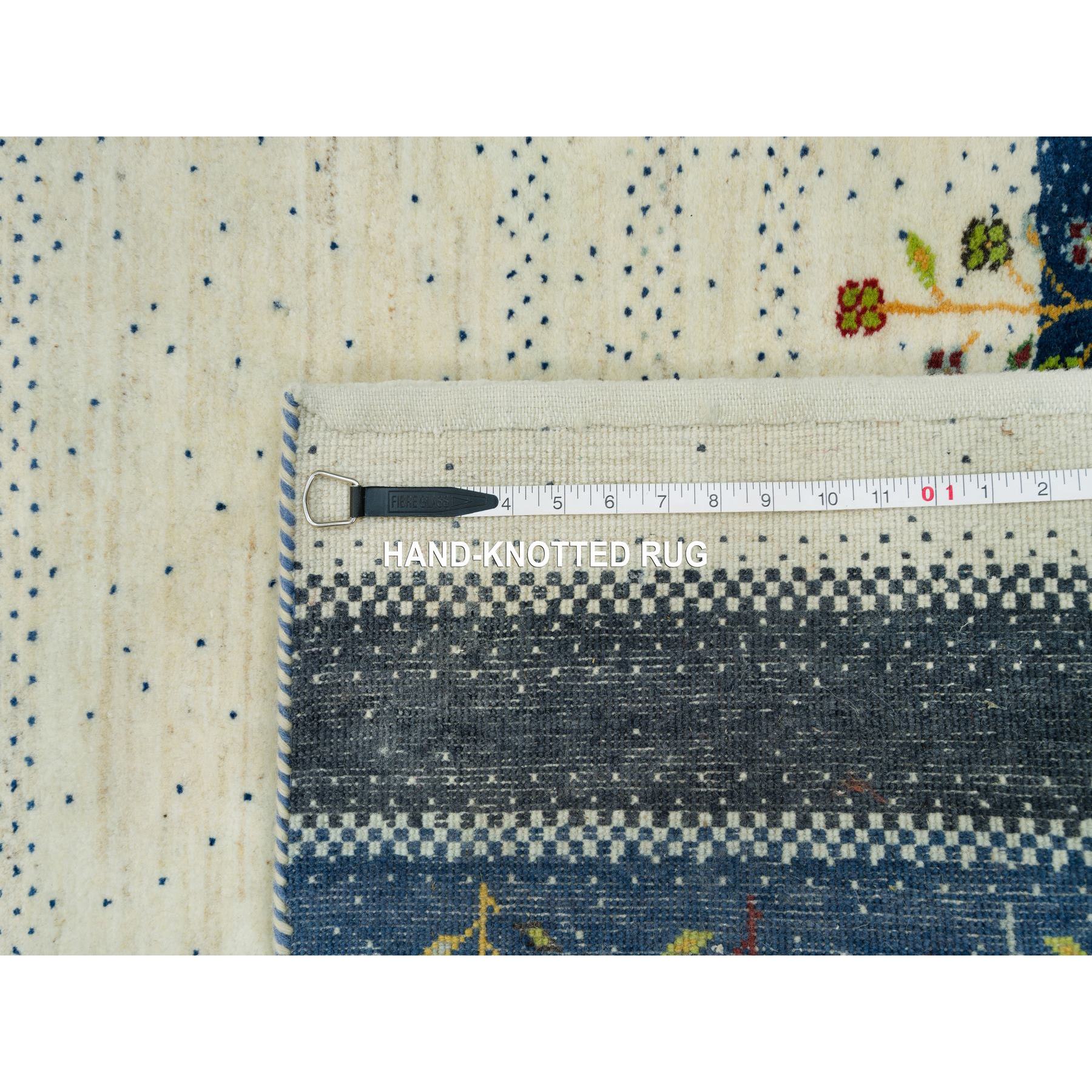 2'7"x9'6" Retro White, Modern Lori Buft Gabbeh Tree Design, 100% Wool, Thick and Plush, Hand Knotted Oriental Runner Rug HR90396 - Image 8