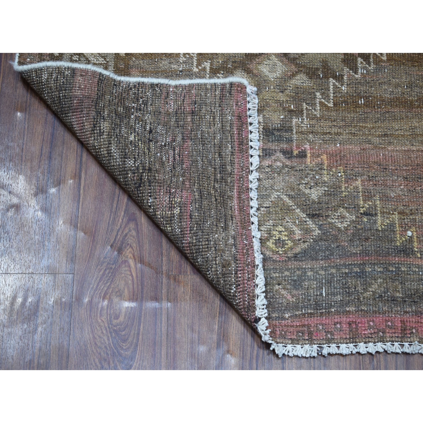 3'3"x9'8" Vintage And Worn Down Persian Shiraz Wide Runner Hand Knotted Bohemian Rug HR54087 - Image 2