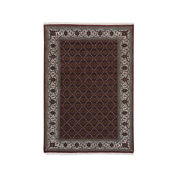 4'x5'10" Rich Red Hand Knotted 175 KPSI Wool and Silk Herati with All Over Design Oriental Rug HR64124