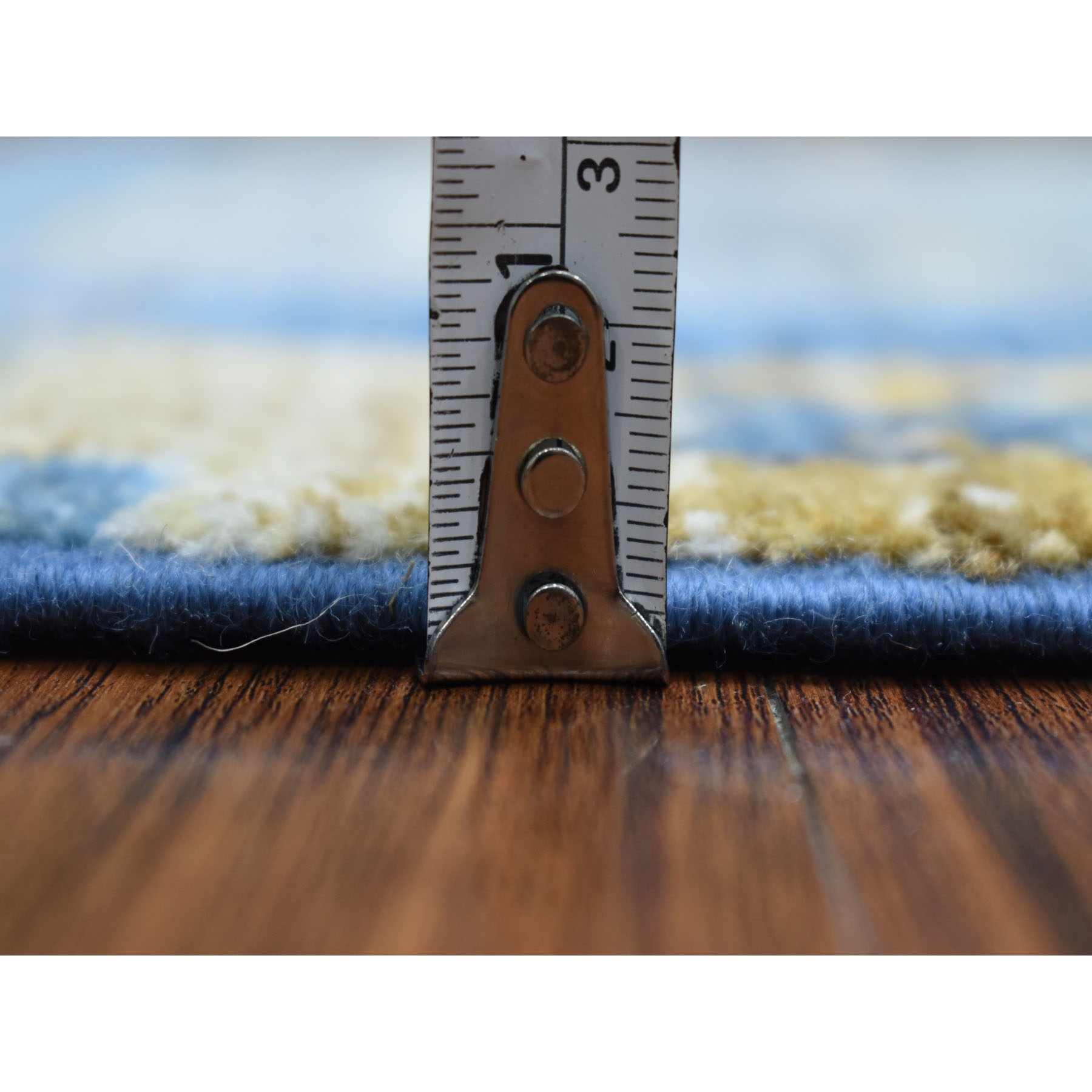 2'5"x9'7" Denim Blue In A Colorful Palette Hand Knotted Kashkuli Gabbeh Pure Velvety Wool Oriental Runner Rug HR67399 - Image 5