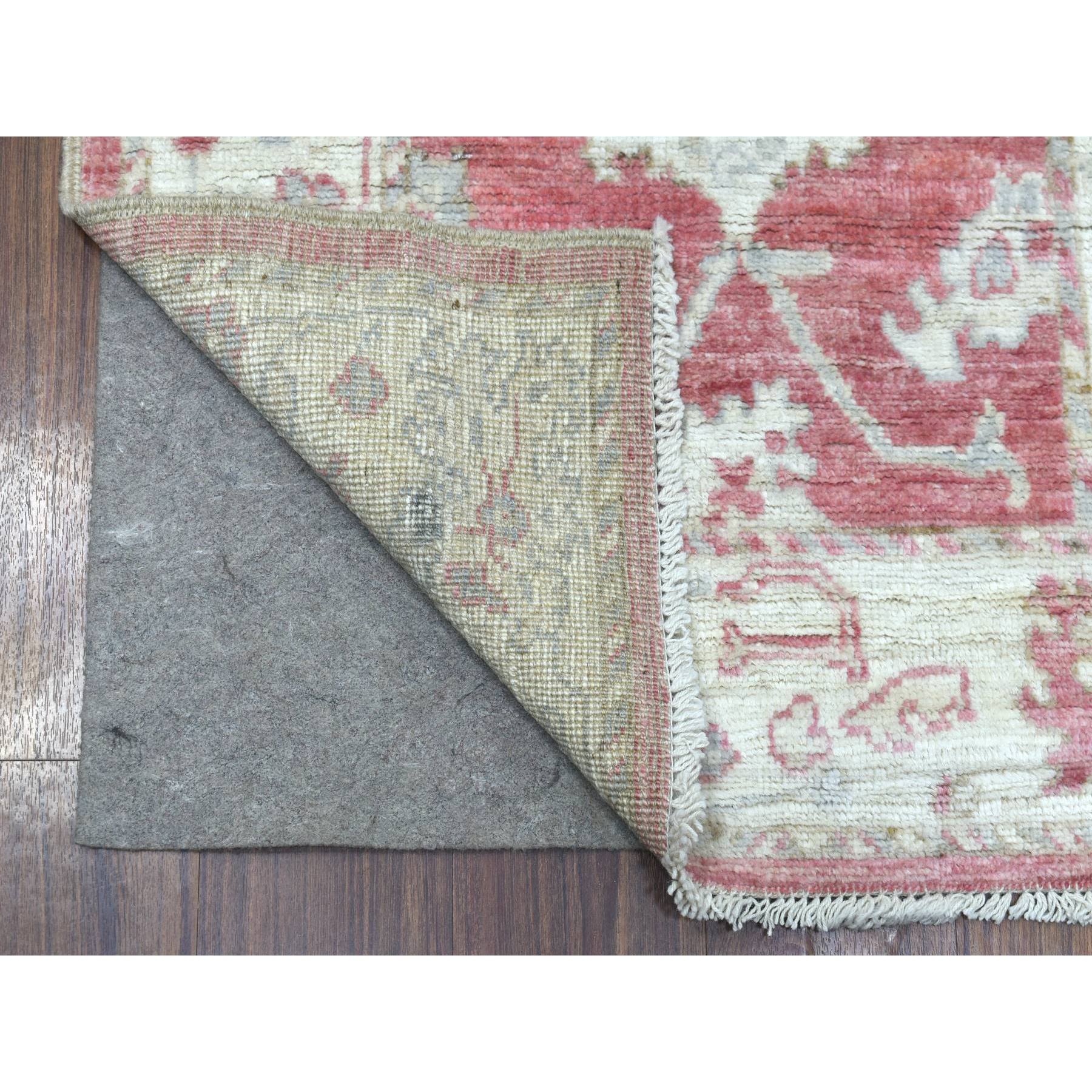 2'9"x11'6" Coral Red Angora Ushak with Bold Floral Pattern Afghan Wool Hand Knotted Oriental Runner Rug HR69854 - Image 2