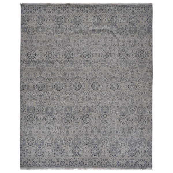 11'10"x14'10" Light Gray, Tone on Tone Geometric Jewellery Design, Pure Wool, Hand Knotted, Oversized Oriental Rug HR78007