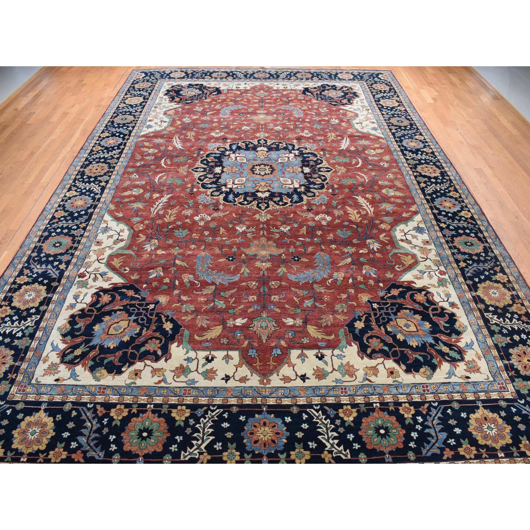 12'x17'9" Barn Red, Hand Knotted, Antiqued Heriz Re-Creation, Pure Wool, Oversized Oriental Rug HR78009 - Image 2