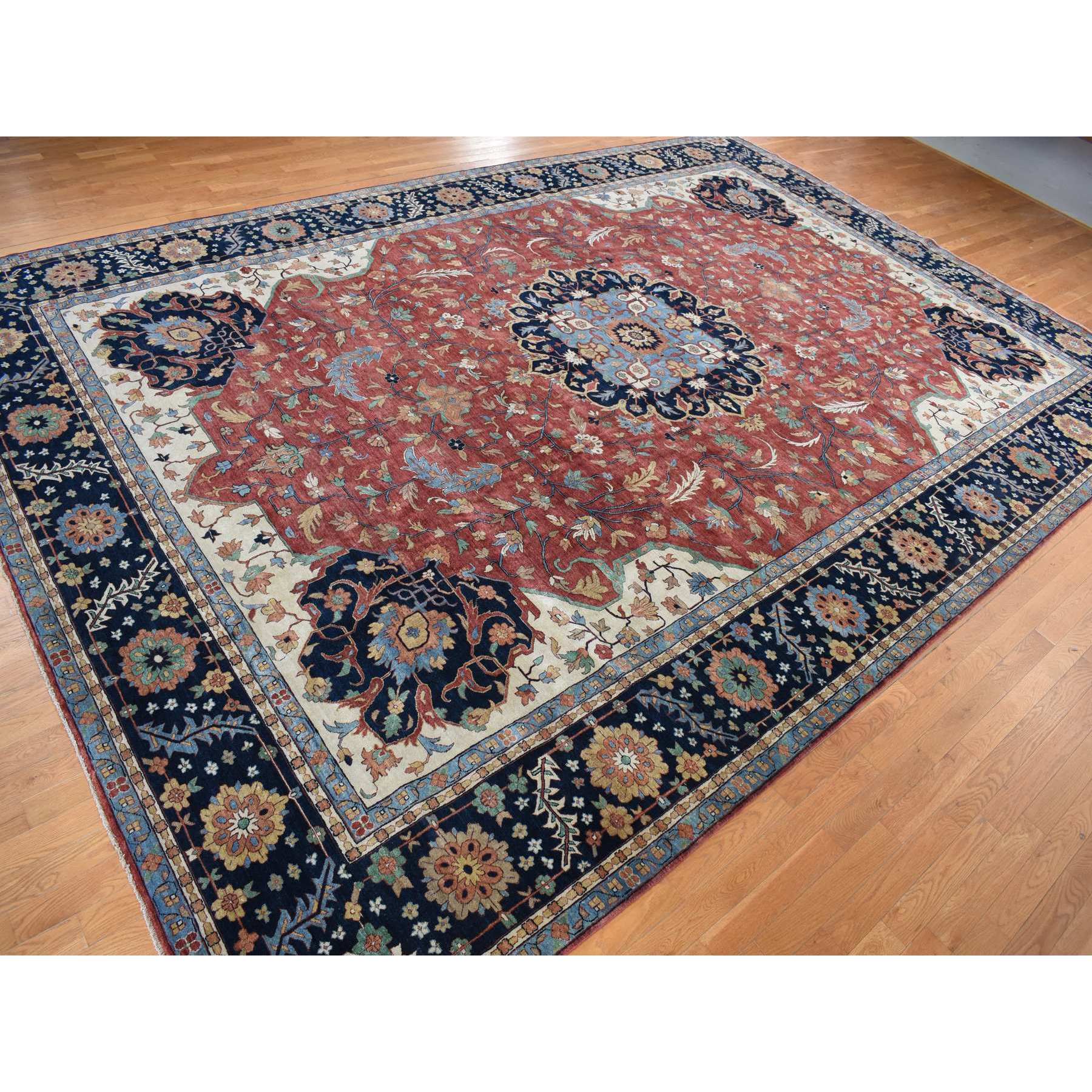 12'x17'9" Barn Red, Hand Knotted, Antiqued Heriz Re-Creation, Pure Wool, Oversized Oriental Rug HR78009 - Image 3