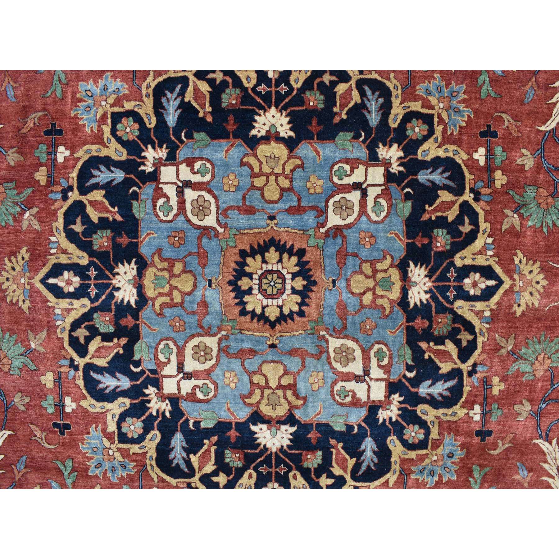 12'x17'9" Barn Red, Hand Knotted, Antiqued Heriz Re-Creation, Pure Wool, Oversized Oriental Rug HR78009 - Image 8