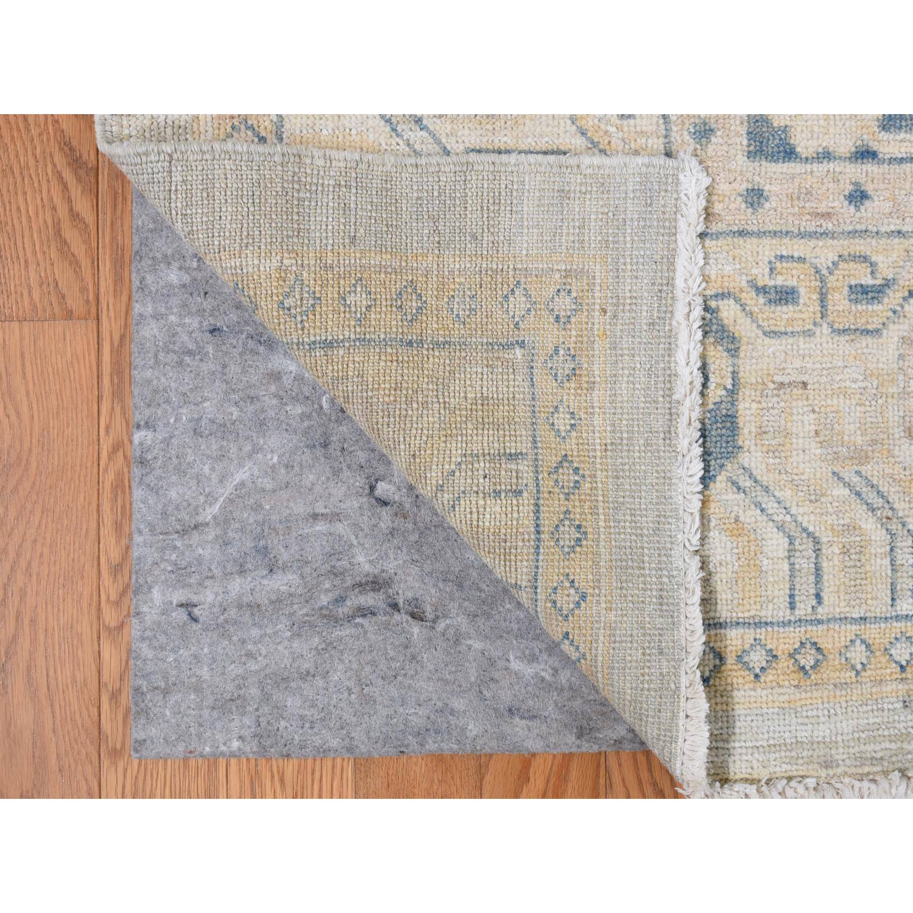 13'x17'7" Pale Ivory, White Wash Khotan with Repetitive Geometric Gul Design, Hand Knotted, Pure Wool, Extra Wide, Oversized, Oriental Rug HR78012 - Image 4