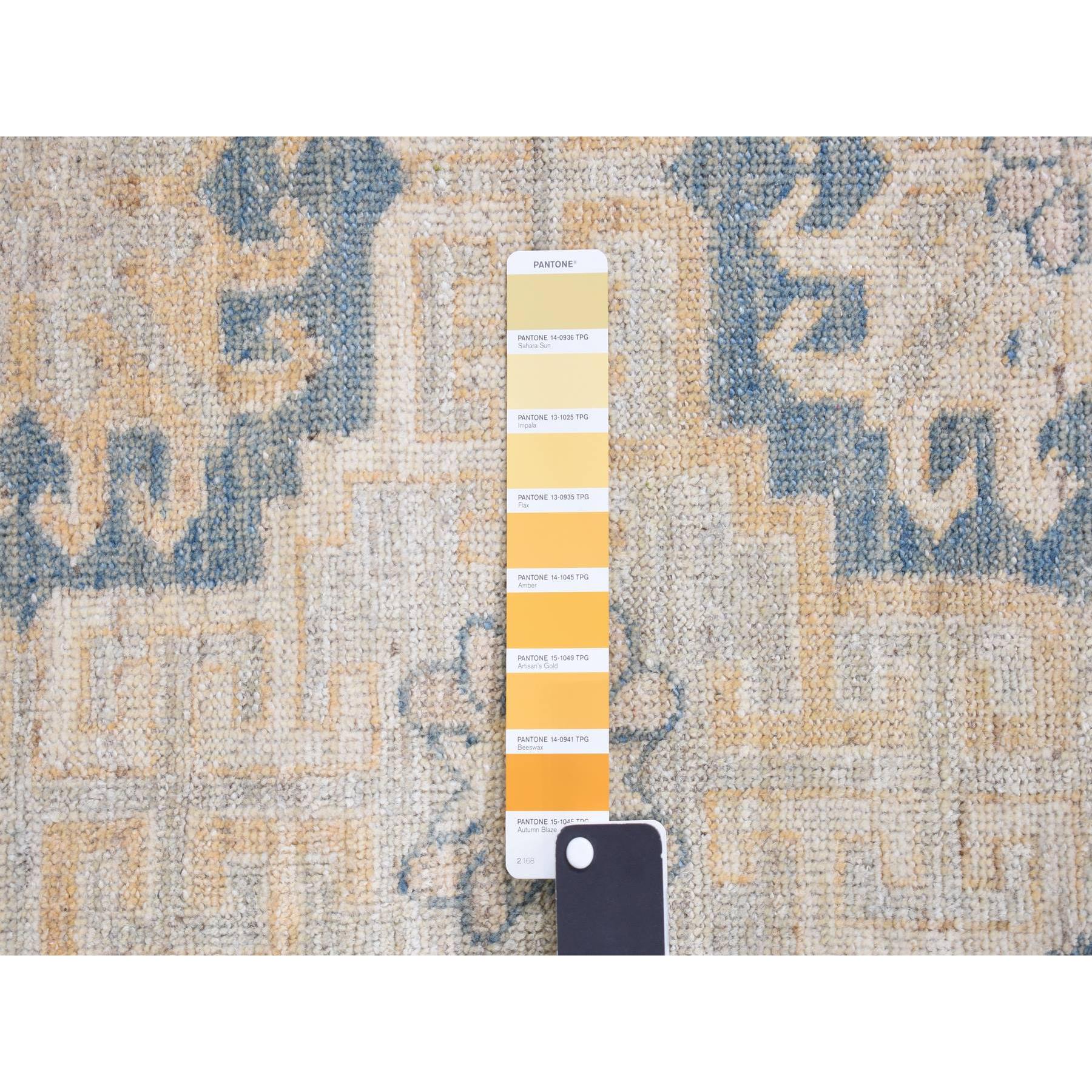 13'x17'7" Pale Ivory, White Wash Khotan with Repetitive Geometric Gul Design, Hand Knotted, Pure Wool, Extra Wide, Oversized, Oriental Rug HR78012 - Image 8