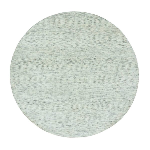 6'x6' Wickham Gray, Hand Knotted Grass Design, Borderless Modern Undyed Natural Wool, Tone On Tone, Round Oriental Shabby Chic Rug HR79654