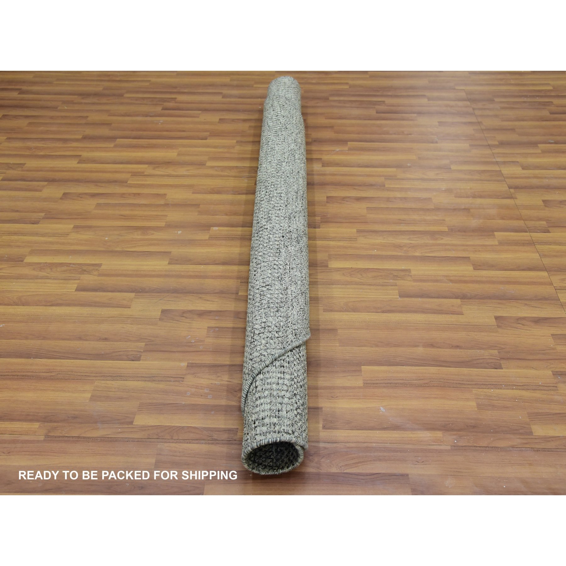 6'x6' Gauntlet Gray, Hand Knotted, Shabby Chic, Modern 100% Undyed Wool With Grass Design, Tone On Tone, Organic Sustainable Textile Oriental Round Rug HR79657 - Image 5