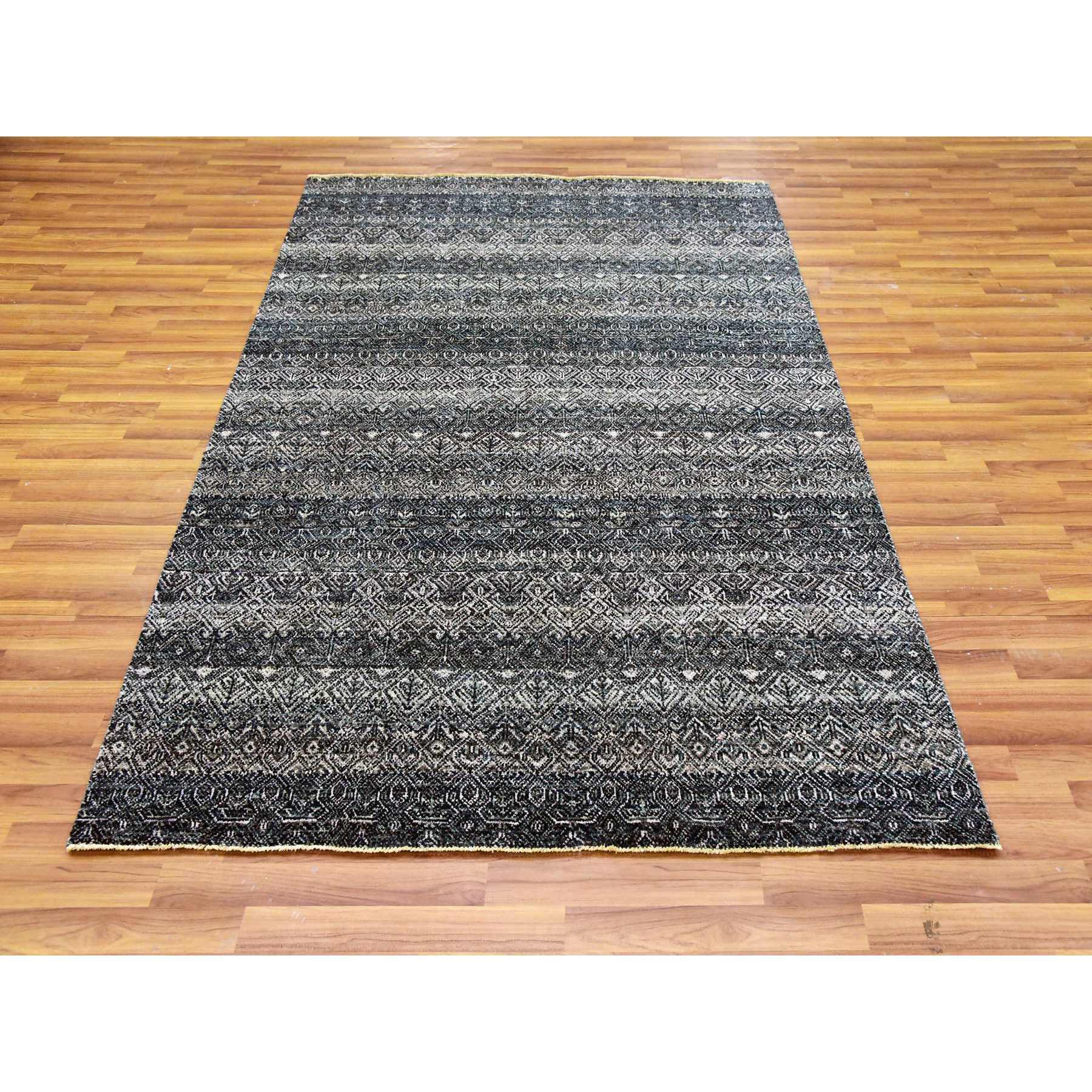 5'x7'1" Espresso Macchiato Gray, Borderless Hand Knotted, Diamond Shape Repetitive Design, Kohinoor Herat, Soft To The Touch, All Wool, Oriental Rug HR79664 - Image 2