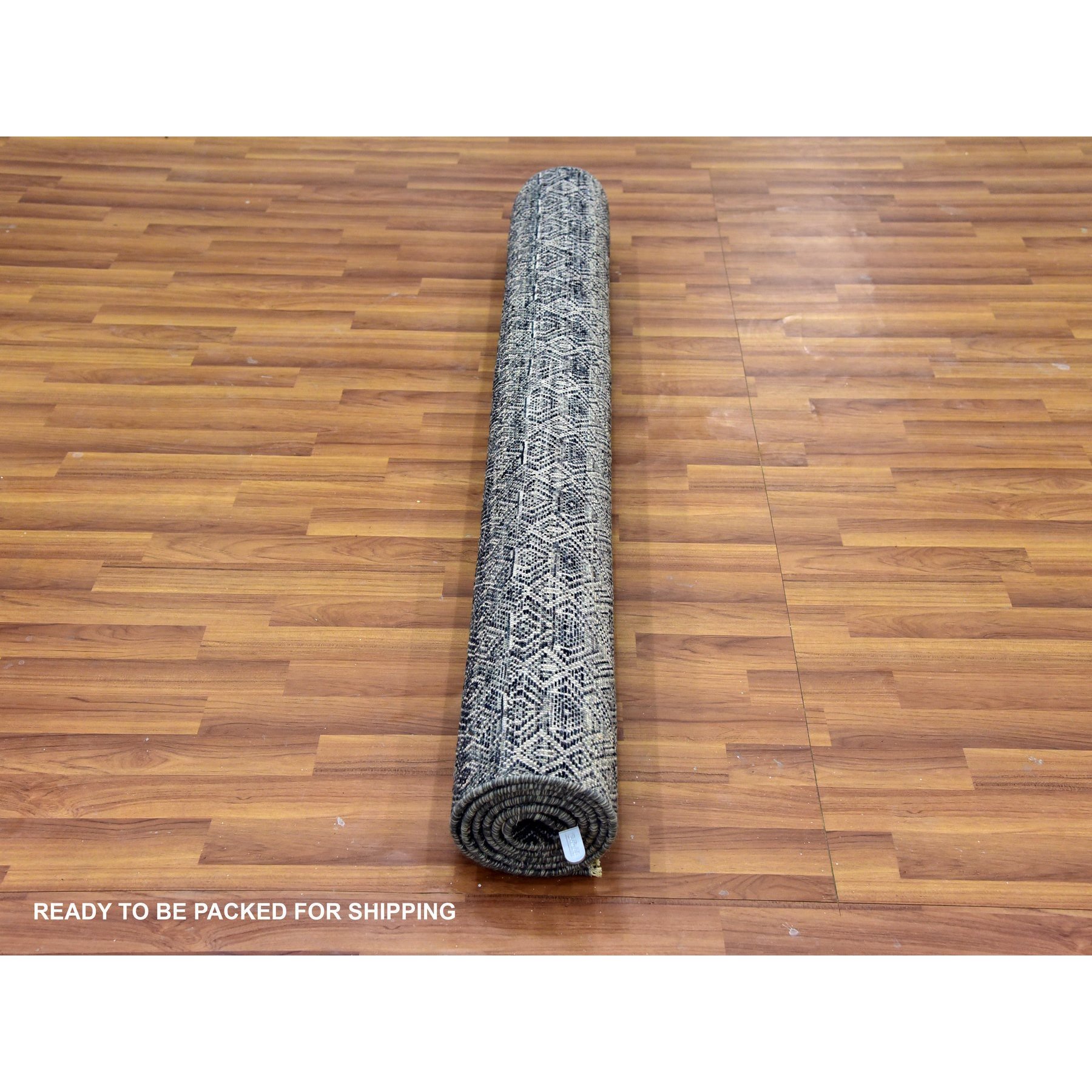 5'x7'1" Espresso Macchiato Gray, Borderless Hand Knotted, Diamond Shape Repetitive Design, Kohinoor Herat, Soft To The Touch, All Wool, Oriental Rug HR79664 - Image 5