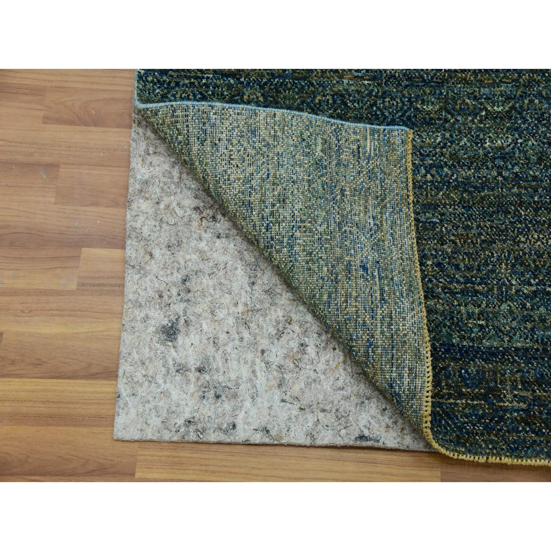 2'6"x8' Cerulean Forest Green, Diamond Shape Repetitive Design, Kohinoor Herat, Soft To The Touch All Wool, Hand Knotted, Runner Oriental Rug HR79669 - Image 2