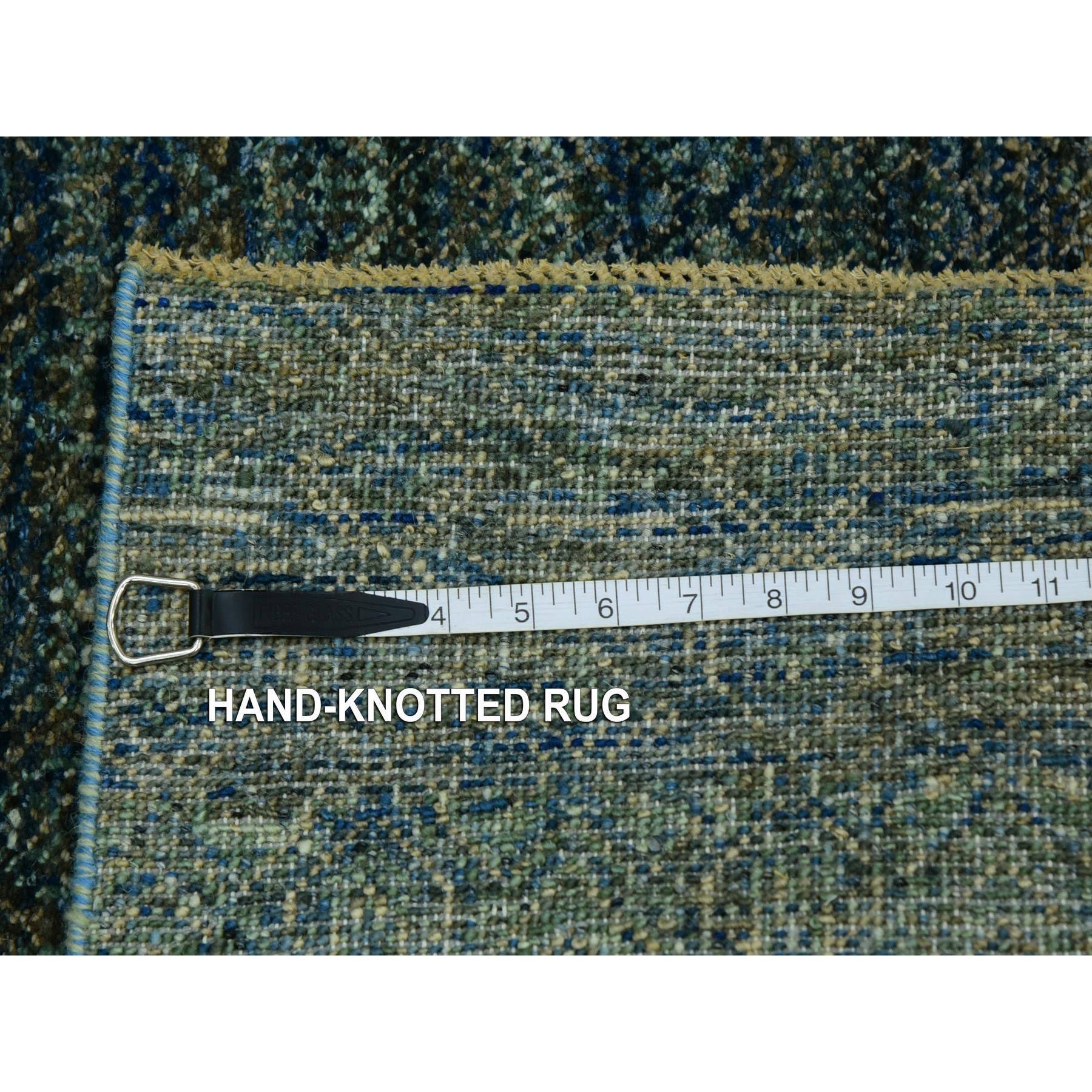 2'6"x8' Cerulean Forest Green, Diamond Shape Repetitive Design, Kohinoor Herat, Soft To The Touch All Wool, Hand Knotted, Runner Oriental Rug HR79669 - Image 5