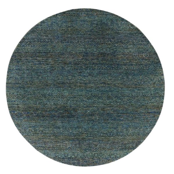 6'x6' Arabian Forest Green, Herat Pattern, Borderless Diamond Shape Repetitive Design, Tone on Tone, Hand Knotted, Round Oriental Rug HR79673
