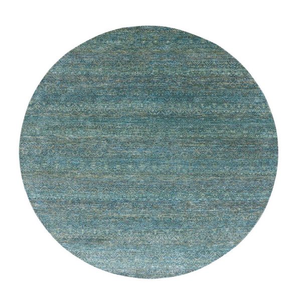 8'x8' Sacramento Green, Kohinoor Herat, 100% Wool, Diamond Shape Repetitive Design, Borderless Hand Knotted, Tone on Tone, Round Oriental Rug HR79674