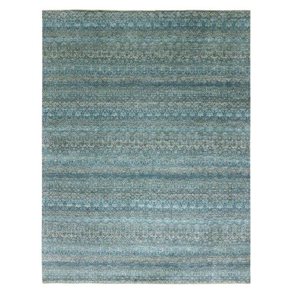 9'1"x12' Georgian Blue, Kohinoor Herat Design With Small Geometric Repetitive, Tone on Tone, Soft To The Touch All Wool, Hand Knotted, Oriental Rug HR79678