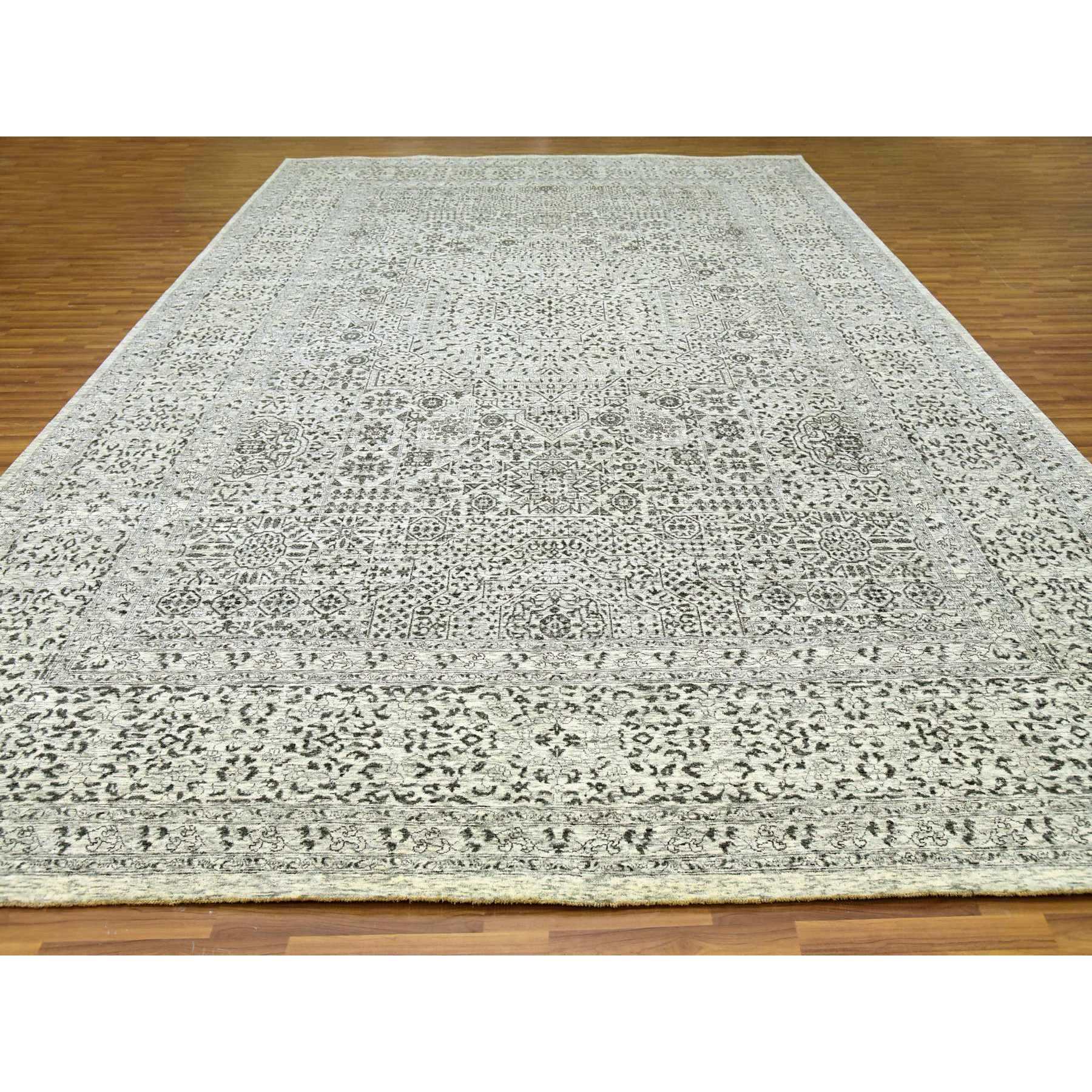 12'1"x18' Chiffon White, Mamluk Dynasty, Tone on Tone Design, Undyed Pure Wool, Hand Knotted, Oversized Oriental Rug HR79680 - Image 2