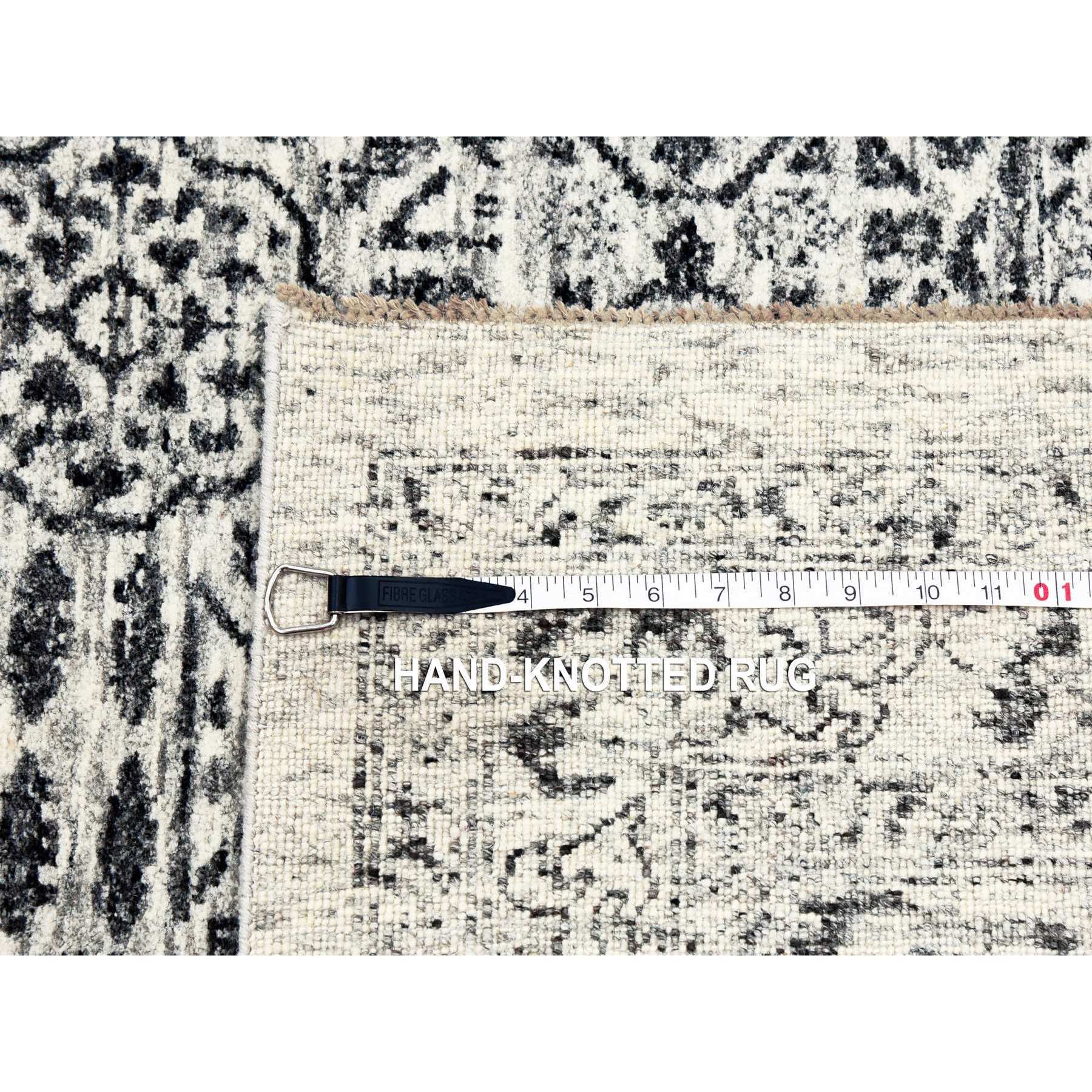 2'8"x10' Harp White, Hand Knotted, Mamluk Dynasty, Tone on Tone Design, Undyed Luxurious Wool, Runner Oriental Rug HR79685 - Image 7