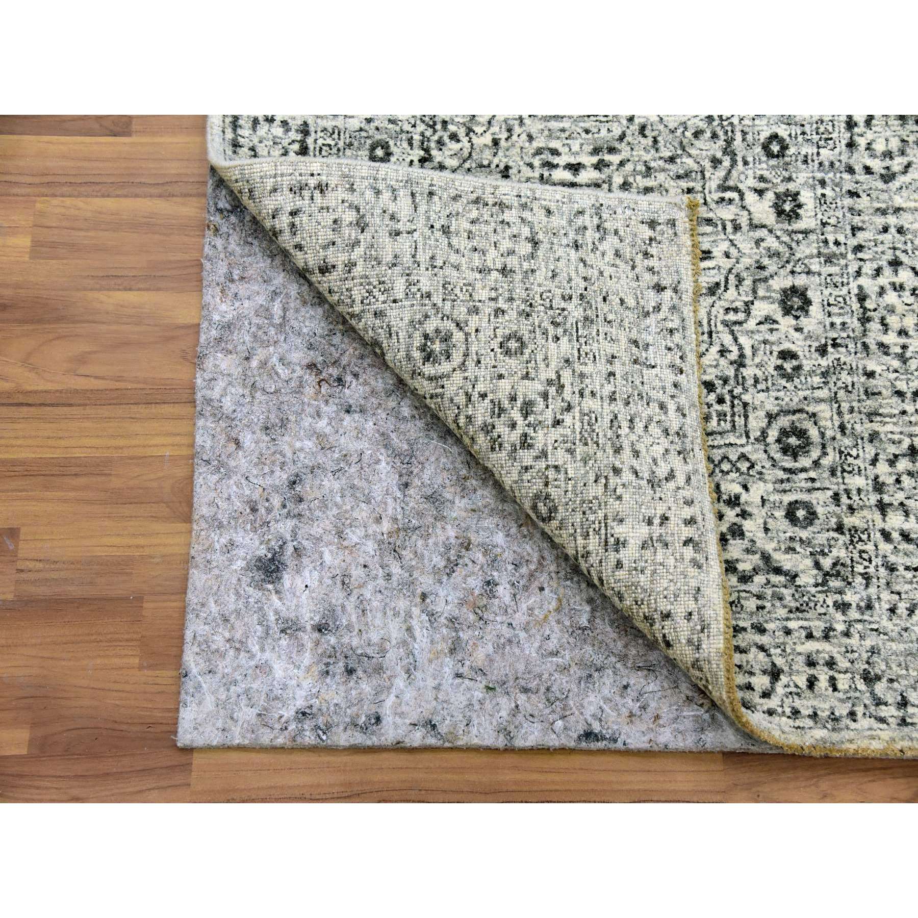 2'7"x14'1" Mint Cream White, Mamluk Dynasty, Tone on Tone, Luxurious Wool, Denser Weave, Hand Knotted, Runner Oriental Rug HR79688 - Image 3