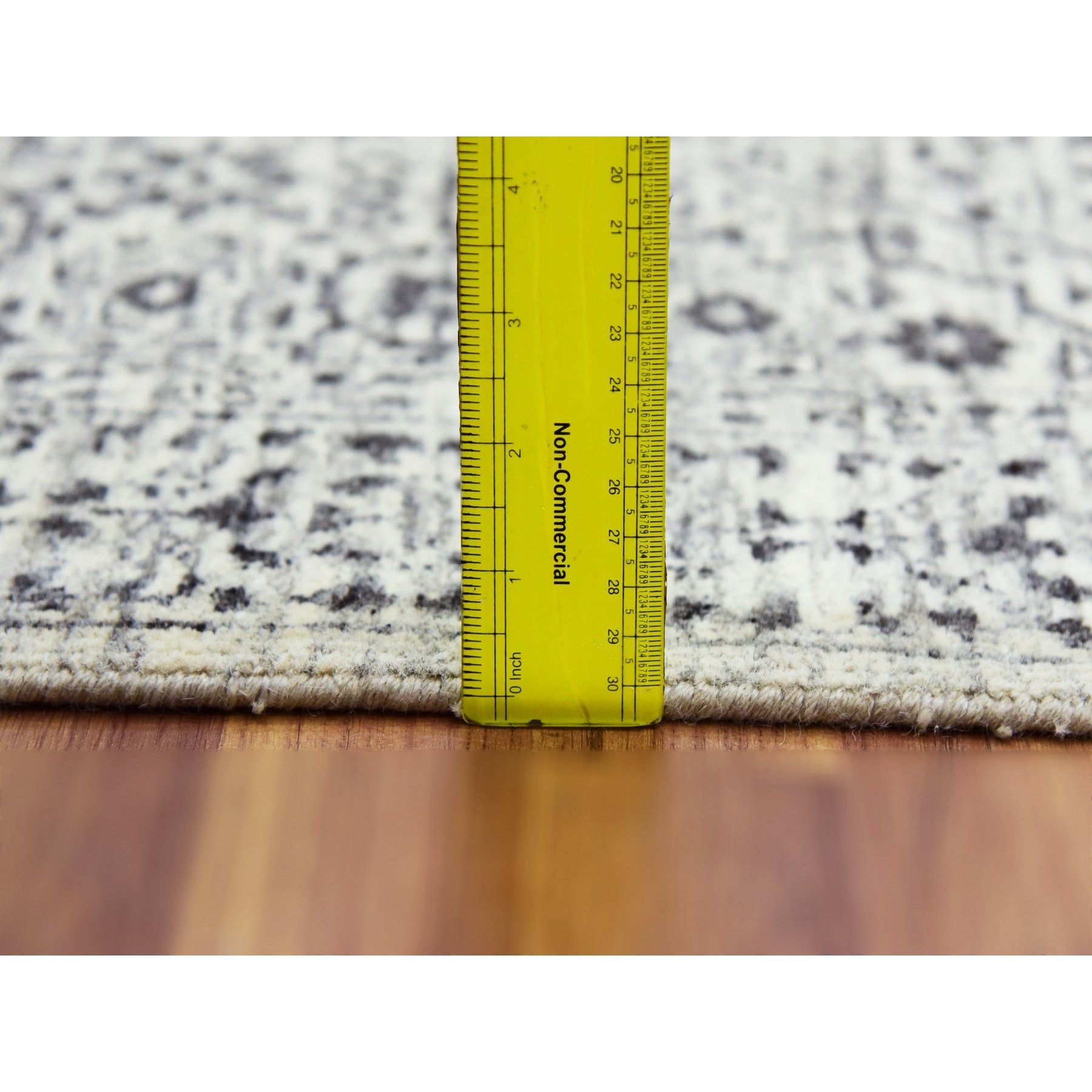 2'7"x14'1" Mint Cream White, Mamluk Dynasty, Tone on Tone, Luxurious Wool, Denser Weave, Hand Knotted, Runner Oriental Rug HR79688 - Image 6