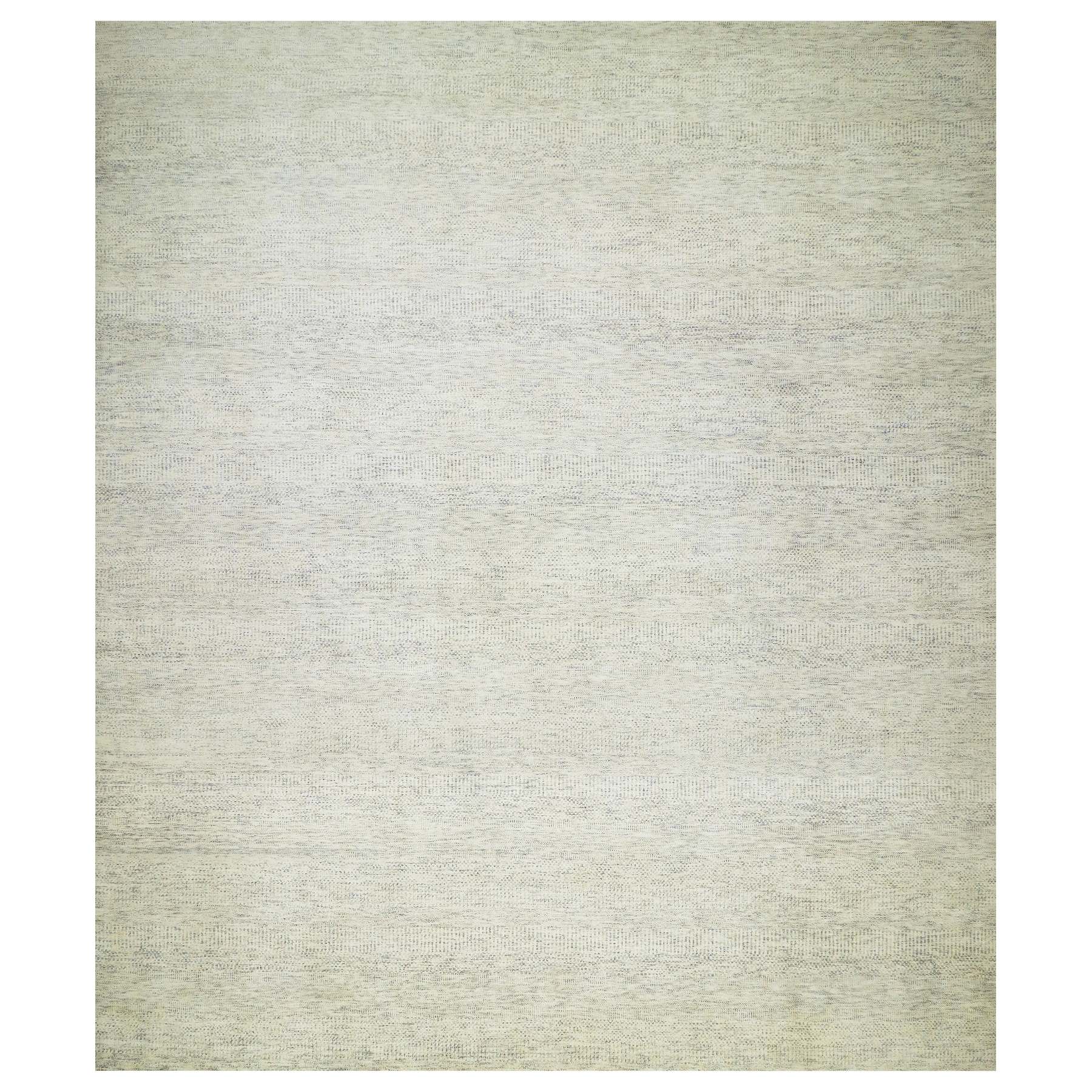 14'1"x16' Edgecomb Gray, Modern Hand Knotted Grass Design, Tone on Tone Undyed Pure Wool, Oversized Oriental Rug HR79762