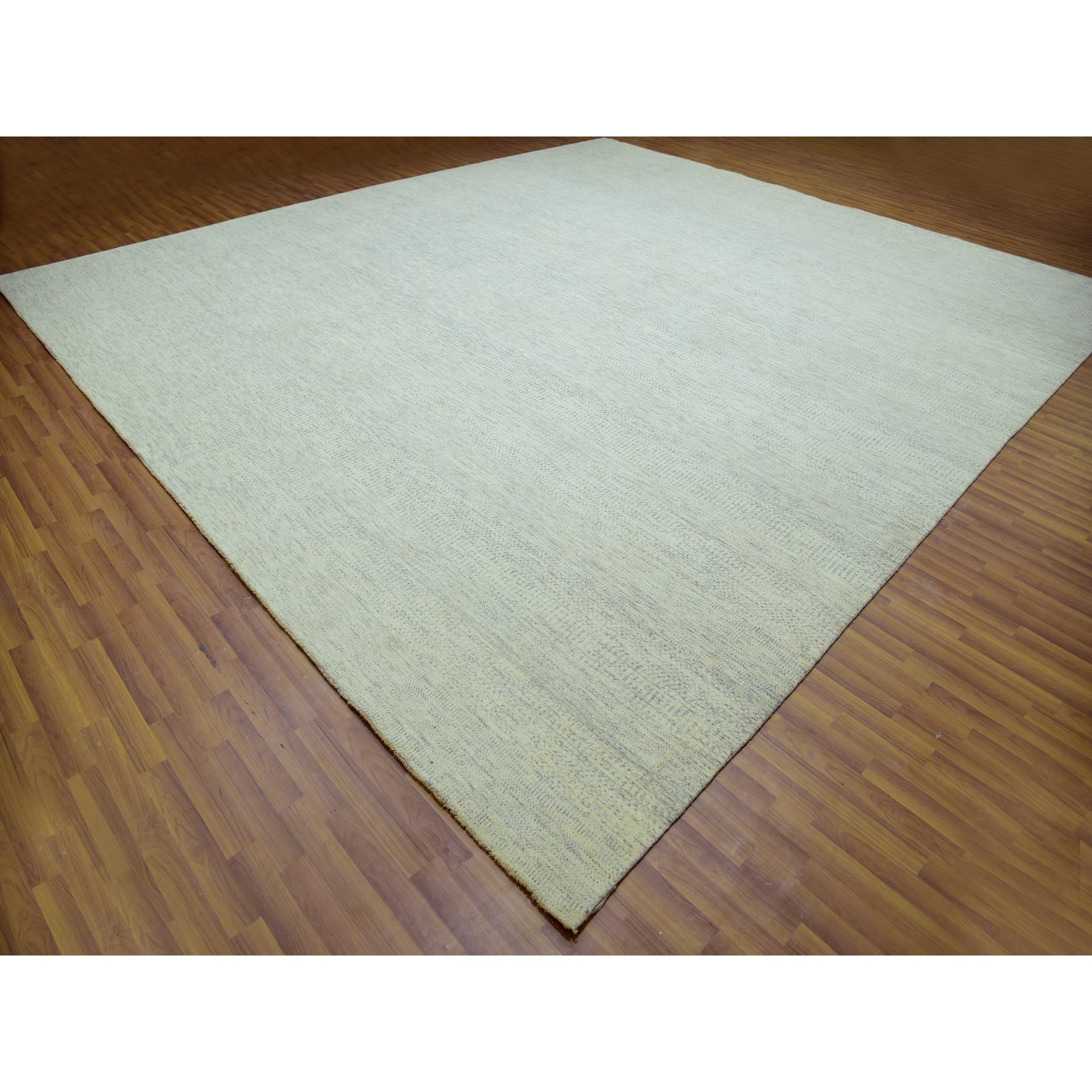14'1"x16' Edgecomb Gray, Modern Hand Knotted Grass Design, Tone on Tone Undyed Pure Wool, Oversized Oriental Rug HR79762 - Image 3