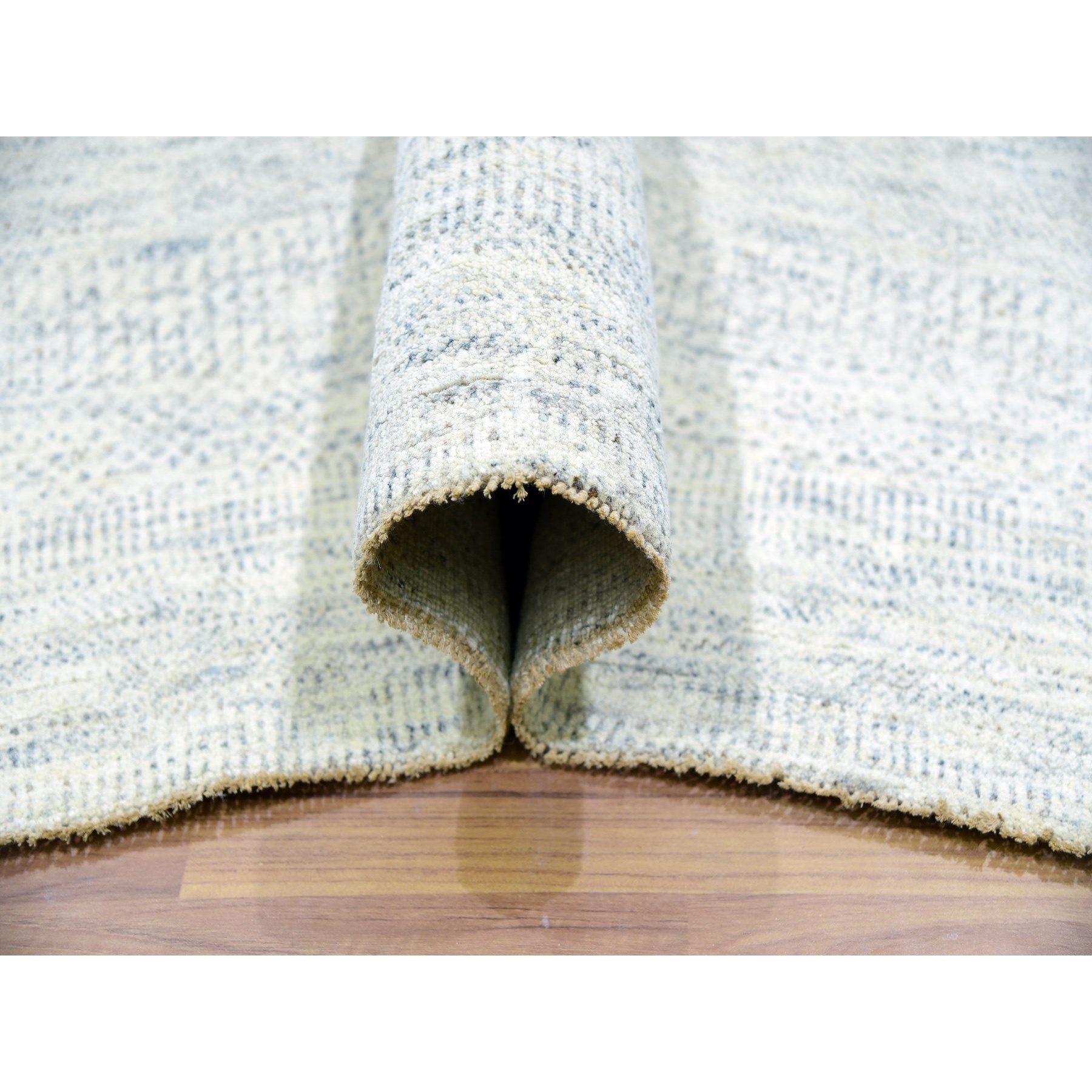 14'1"x16' Edgecomb Gray, Modern Hand Knotted Grass Design, Tone on Tone Undyed Pure Wool, Oversized Oriental Rug HR79762 - Image 5