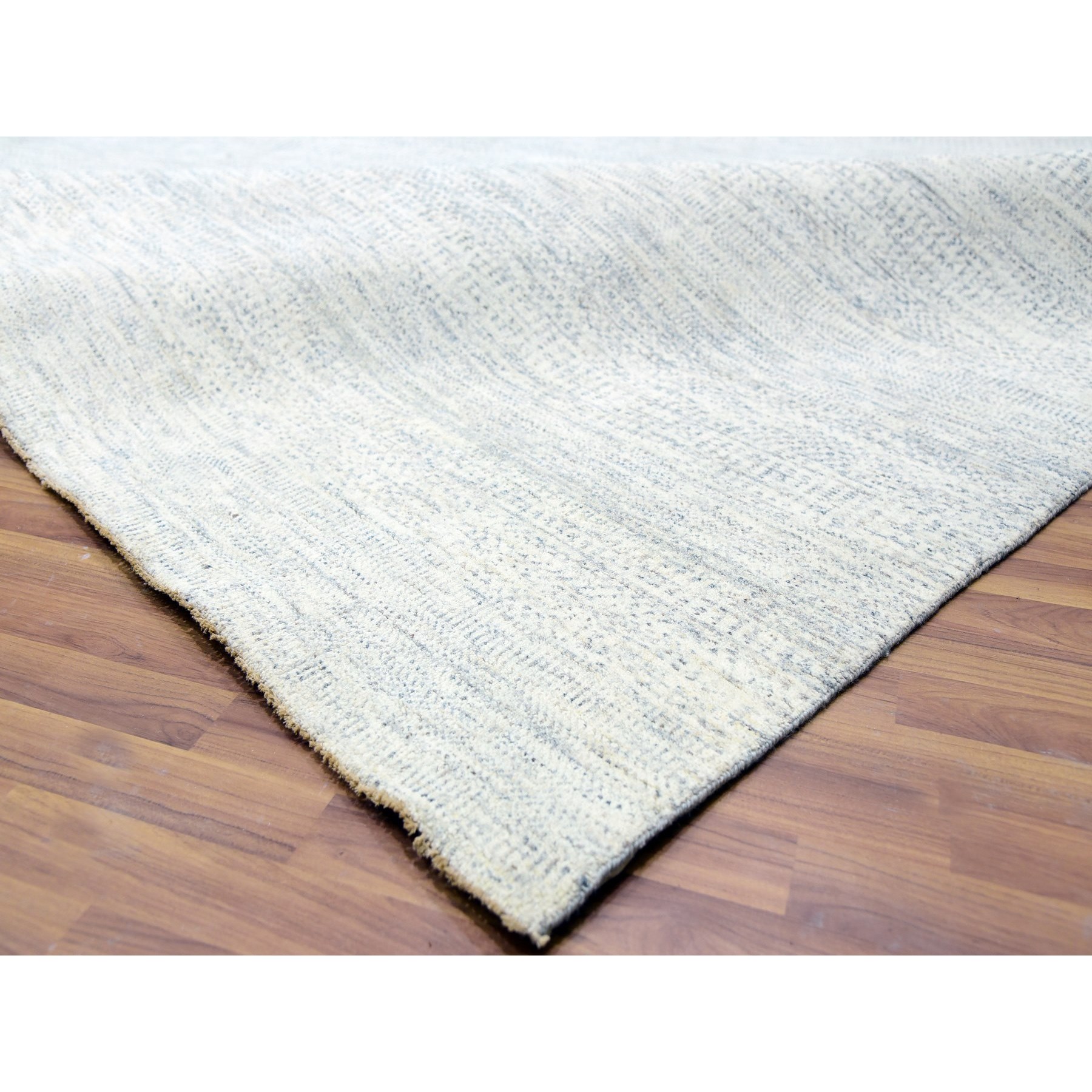 14'1"x16' Edgecomb Gray, Modern Hand Knotted Grass Design, Tone on Tone Undyed Pure Wool, Oversized Oriental Rug HR79762 - Image 6
