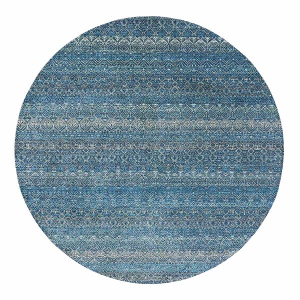 8'x8' Georgian Blue, Kohinoor Herat Design With Small Geometric Repetitive, Soft To The Touch All Wool, Hand Knotted, Round Oriental Rug HR79765