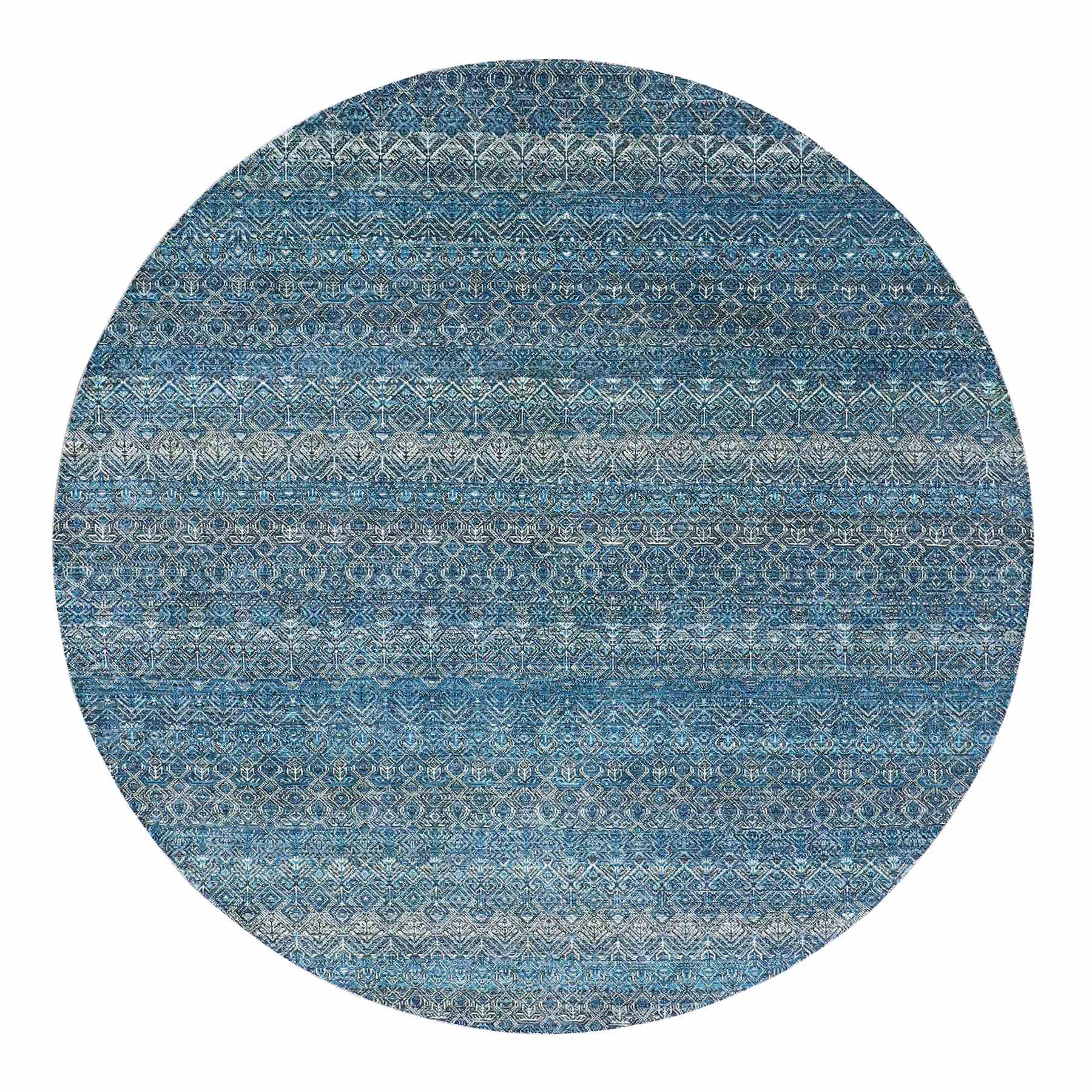 8'x8' Georgian Blue, Kohinoor Herat Design With Small Geometric Repetitive, Soft To The Touch All Wool, Hand Knotted, Round Oriental Rug HR79765