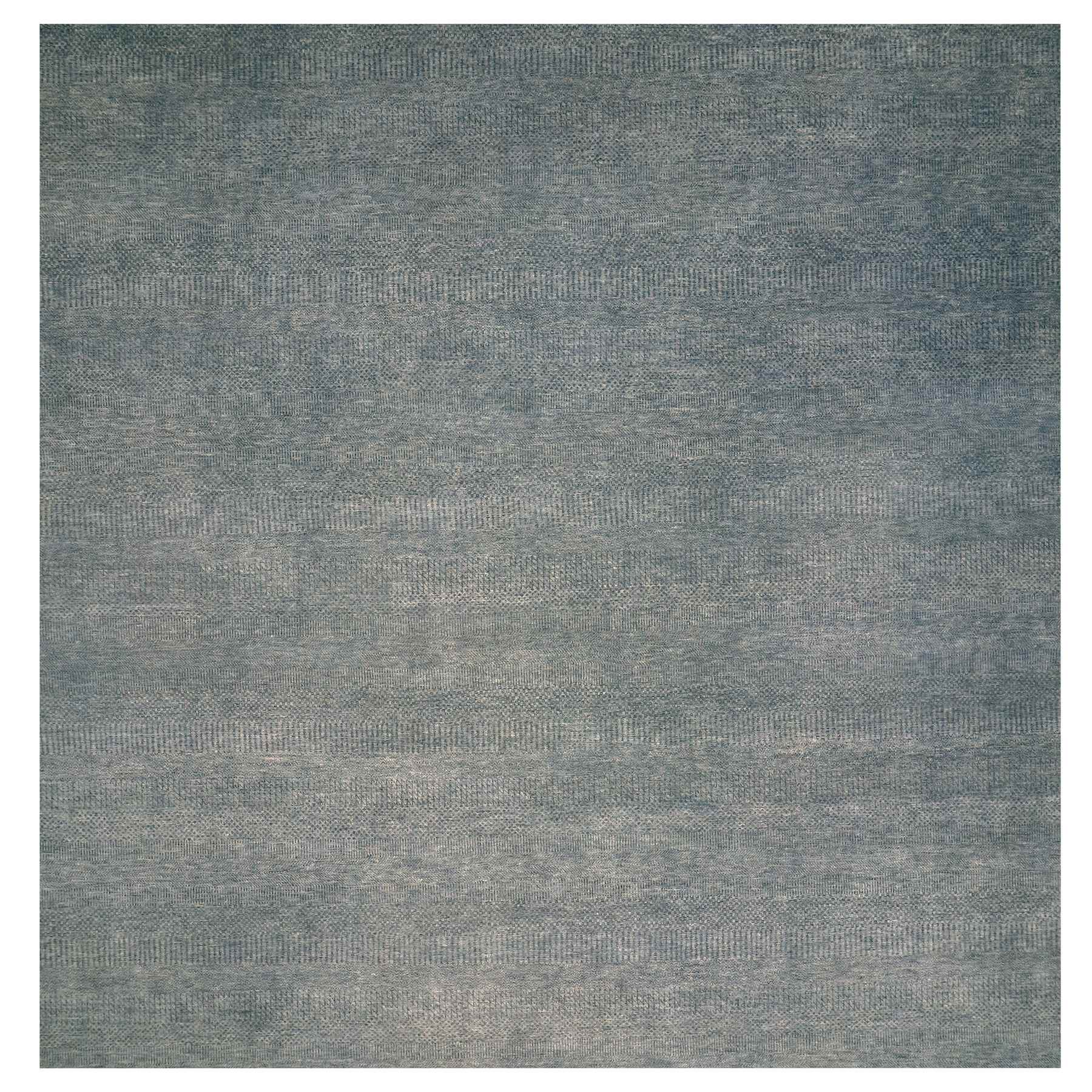 12'x12' Krypton Gray, Tone on Tone, Soft and Shiny Undyed Wool, Hand Knotted, Bohemian Modern Grass Design, Square Oriental Rug HR79766