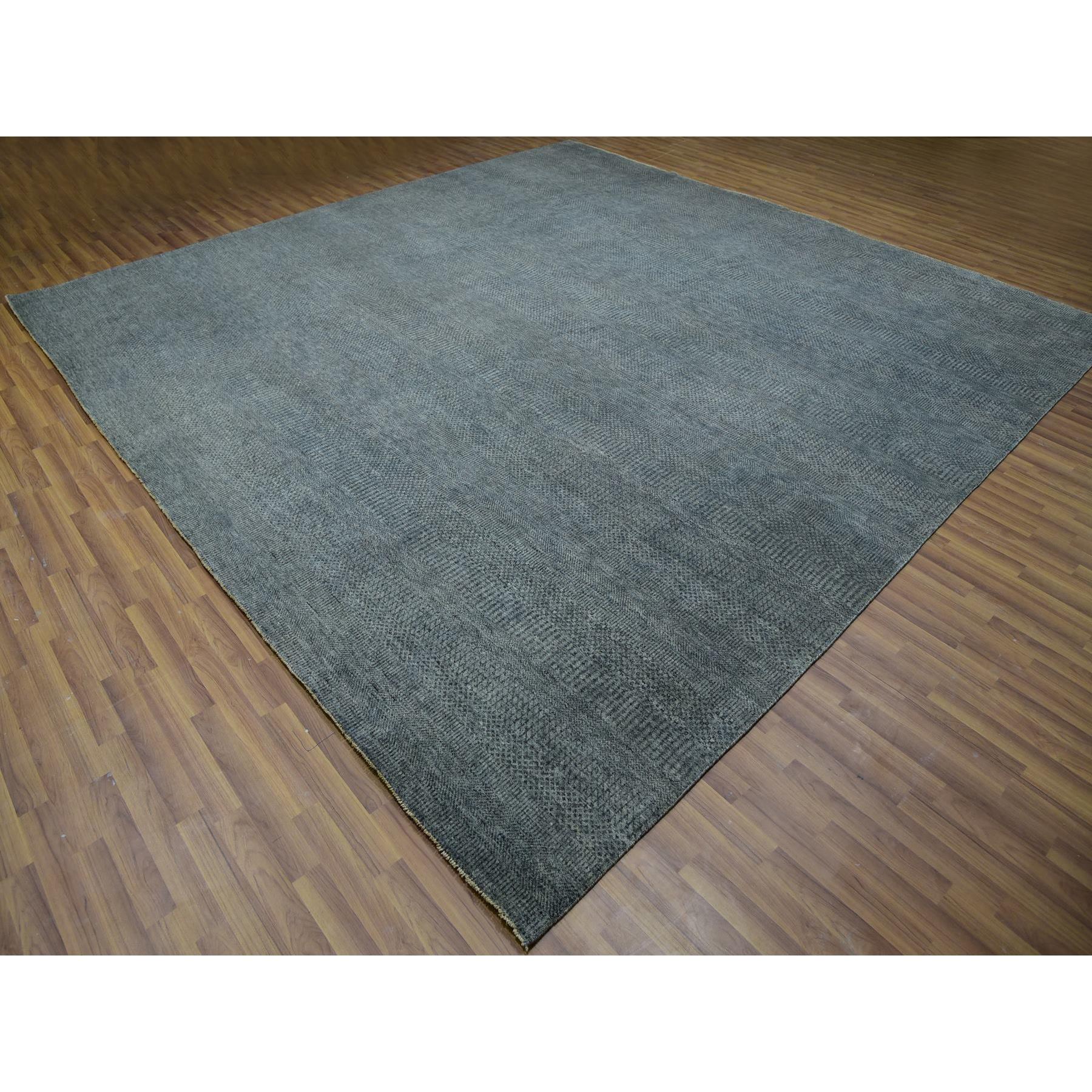12'x12' Krypton Gray, Tone on Tone, Soft and Shiny Undyed Wool, Hand Knotted, Bohemian Modern Grass Design, Square Oriental Rug HR79766 - Image 3