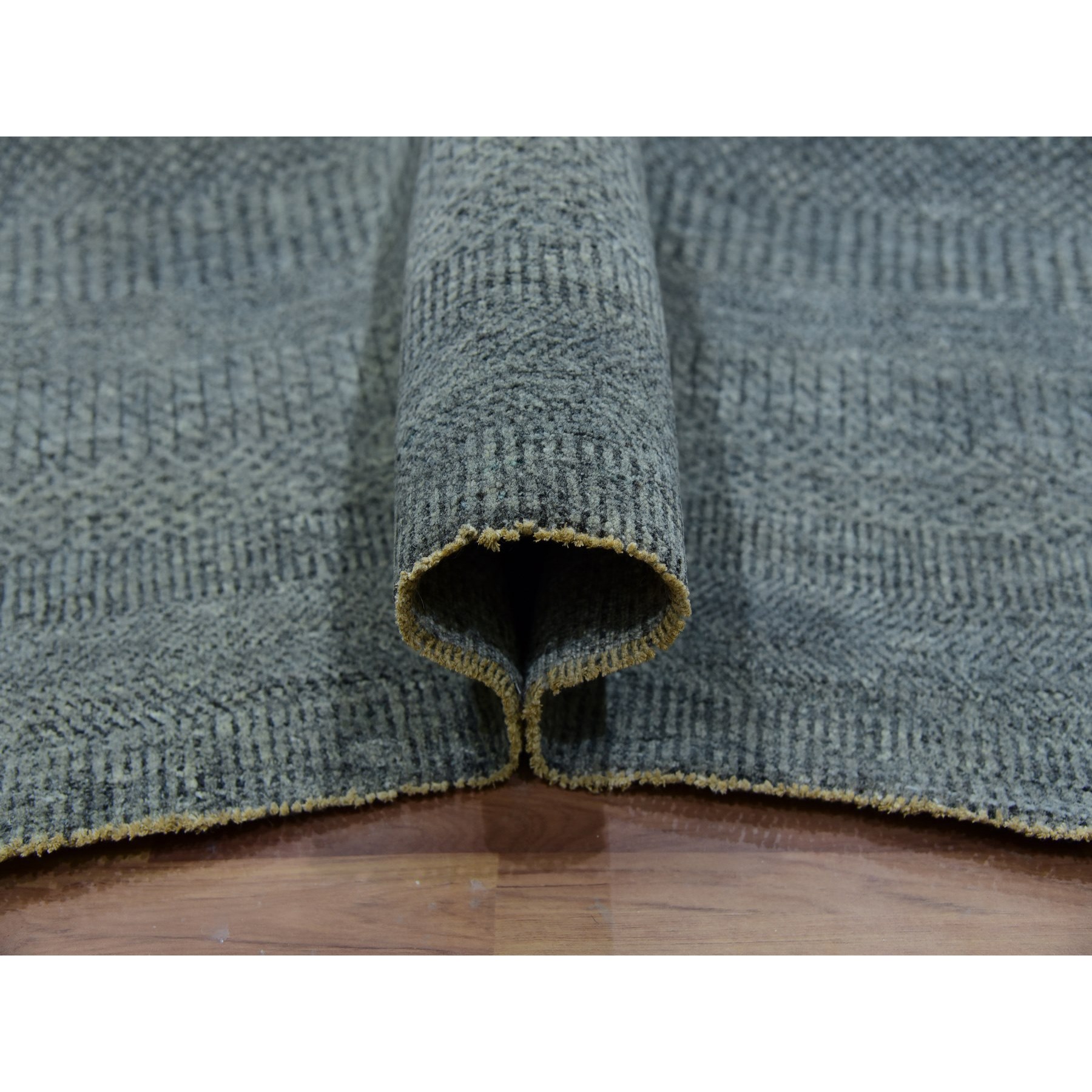 12'x12' Krypton Gray, Tone on Tone, Soft and Shiny Undyed Wool, Hand Knotted, Bohemian Modern Grass Design, Square Oriental Rug HR79766 - Image 5