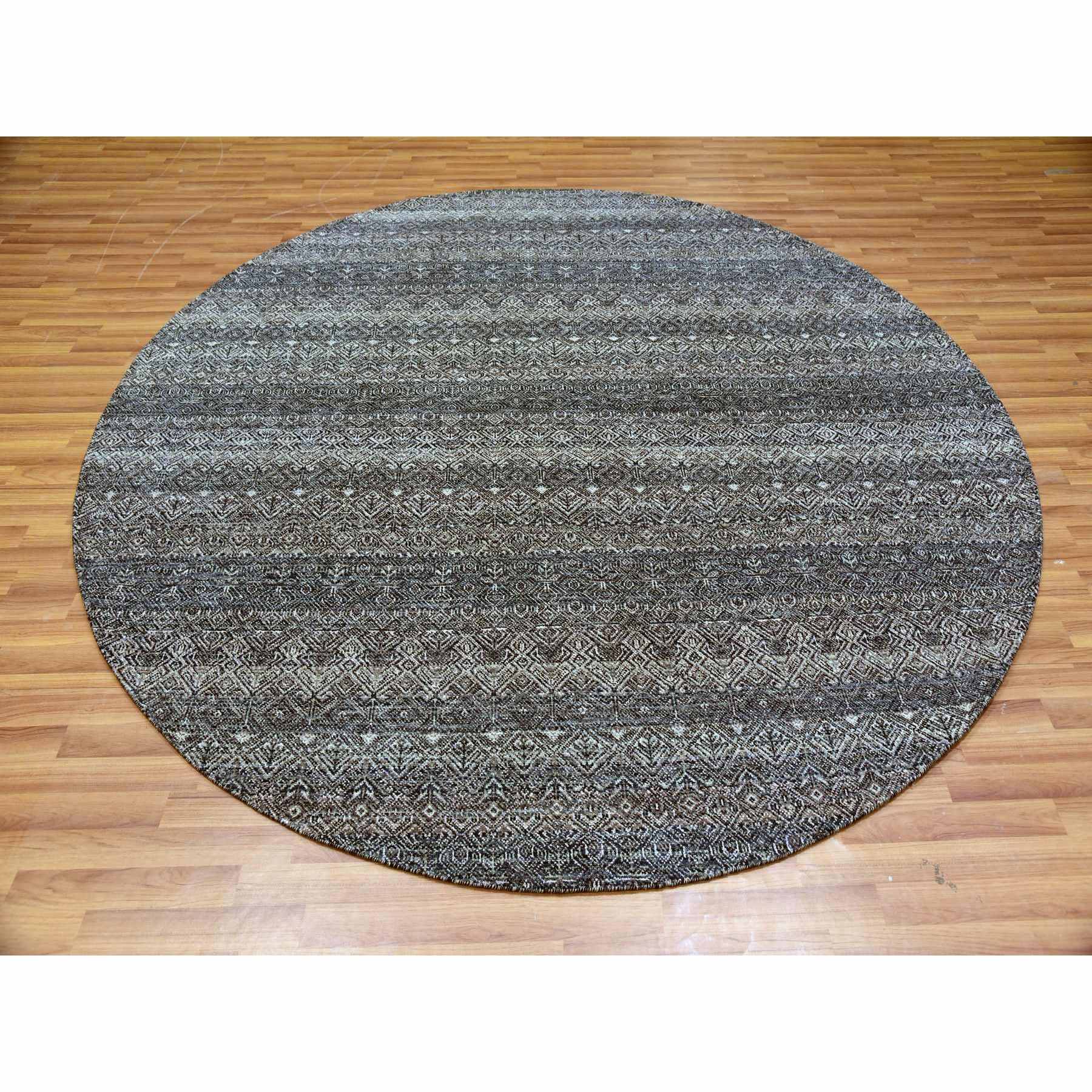 10'x10' Perle Noir Gray, Plush Vibrant Wool, Hand Knotted, Kohinoor Herat All Over Small Geometric Repetitive Diamond Shaped Motifs, Round Oriental Rug HR79785 - Image 2