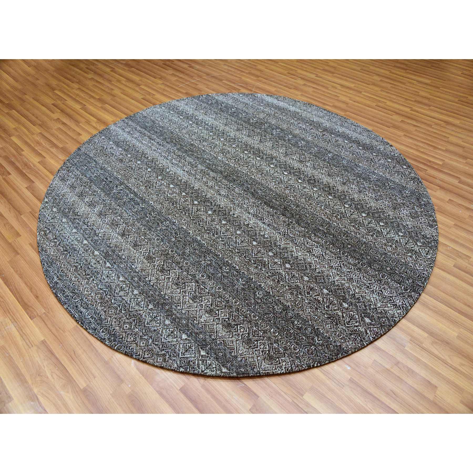 10'x10' Perle Noir Gray, Plush Vibrant Wool, Hand Knotted, Kohinoor Herat All Over Small Geometric Repetitive Diamond Shaped Motifs, Round Oriental Rug HR79785 - Image 3