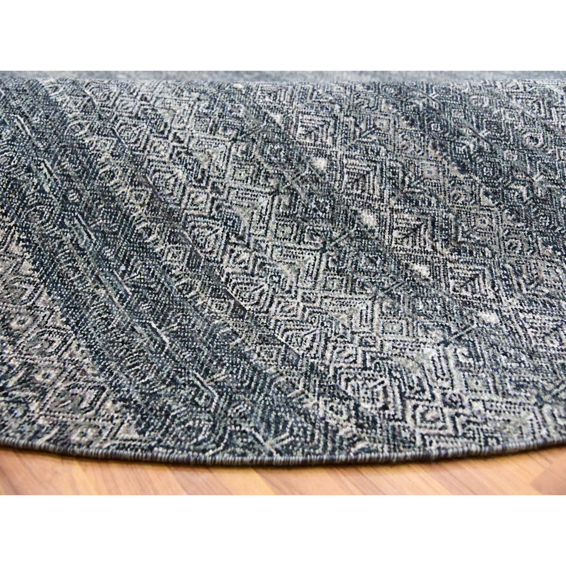 10'x10' Perle Noir Gray, Plush Vibrant Wool, Hand Knotted, Kohinoor Herat All Over Small Geometric Repetitive Diamond Shaped Motifs, Round Oriental Rug HR79785 - Image 6
