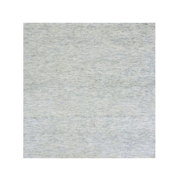 6'x6' Pale Oak Gray, Hand Knotted Extra Soft Wool, Organic Sustainable Textile, Undyed Modern Tone on Tone Grass Design, Square Oriental Rug HR79797