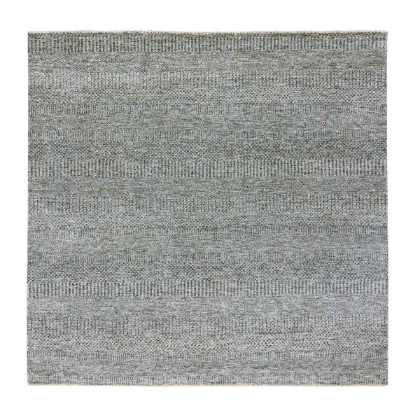 6'x6' Pediment Gray, Modern Grass With Plain Design, Shabby Chic, Soft Wool, Hand Knotted Organic Sustainable Textile, Tone On Tone, Oriental Square Rug HR79799