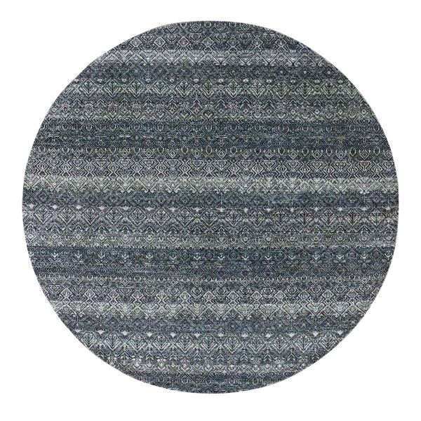 6'x6' Onyx Gray, Kohinoor Herat Diamond Shaped Small Geometric Repetitive Diamond Design, Tone On Tone 100% Plush Wool, Hand Knotted, Round Oriental Rug HR79801