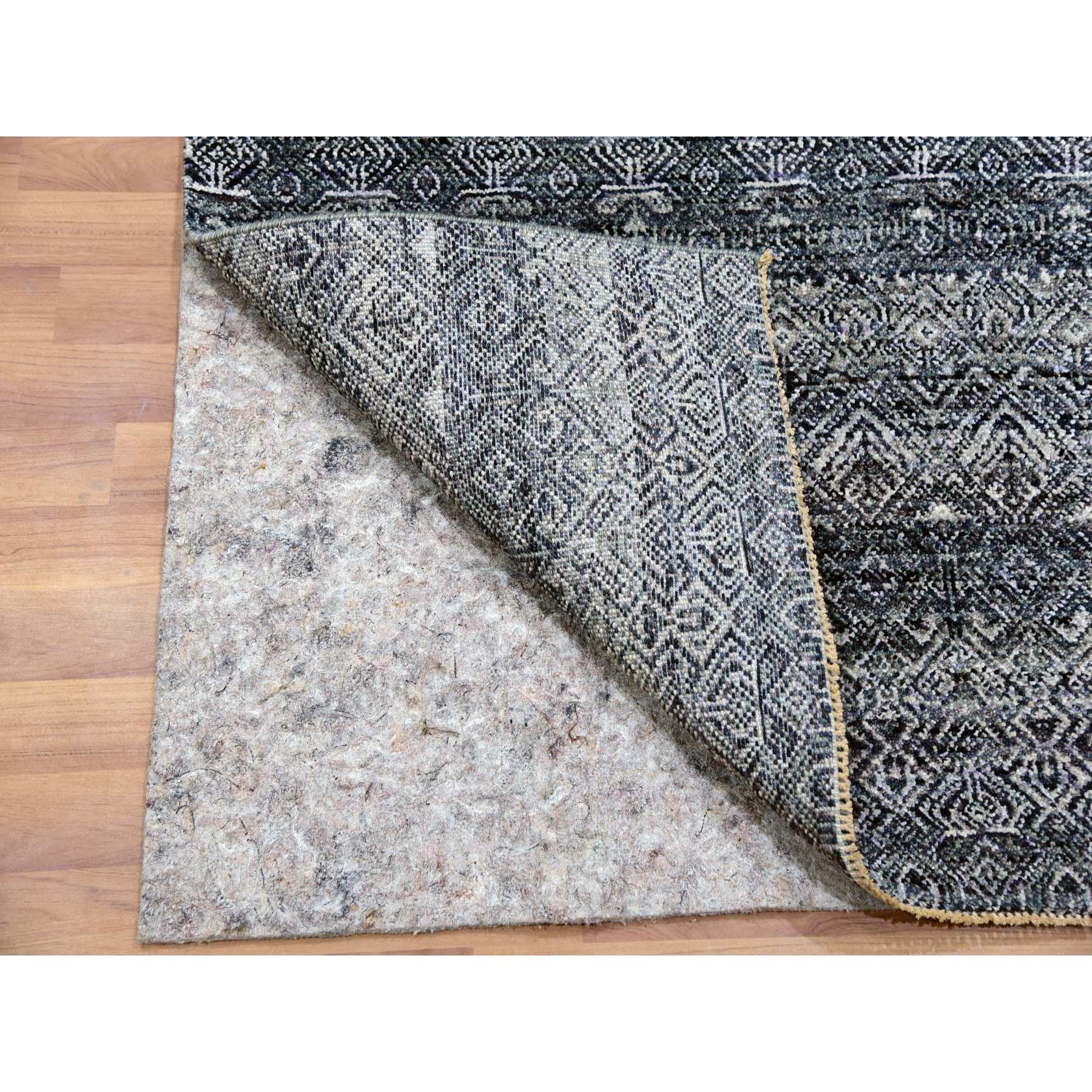 2'7"x10'1" Hale Navy Gray, Kohinoor Herat Small Geometric Repetitive Diamond Design, 100% Plush Wool, Tone On Tone, Hand Knotted, Runner Oriental Rug HR79813 - Image 3