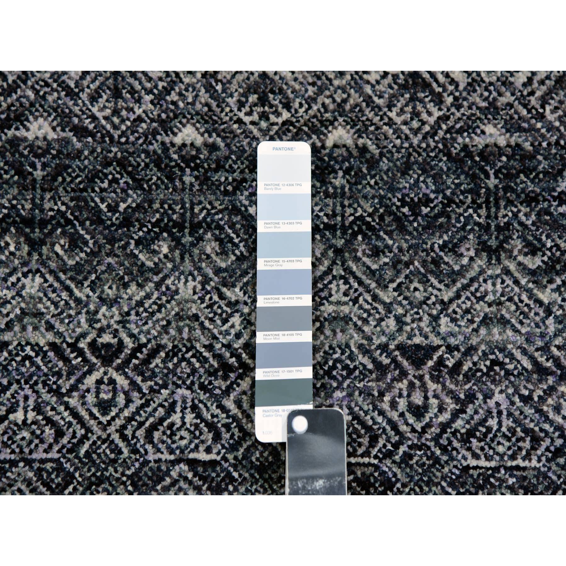 2'7"x10'1" Hale Navy Gray, Kohinoor Herat Small Geometric Repetitive Diamond Design, 100% Plush Wool, Tone On Tone, Hand Knotted, Runner Oriental Rug HR79813 - Image 4