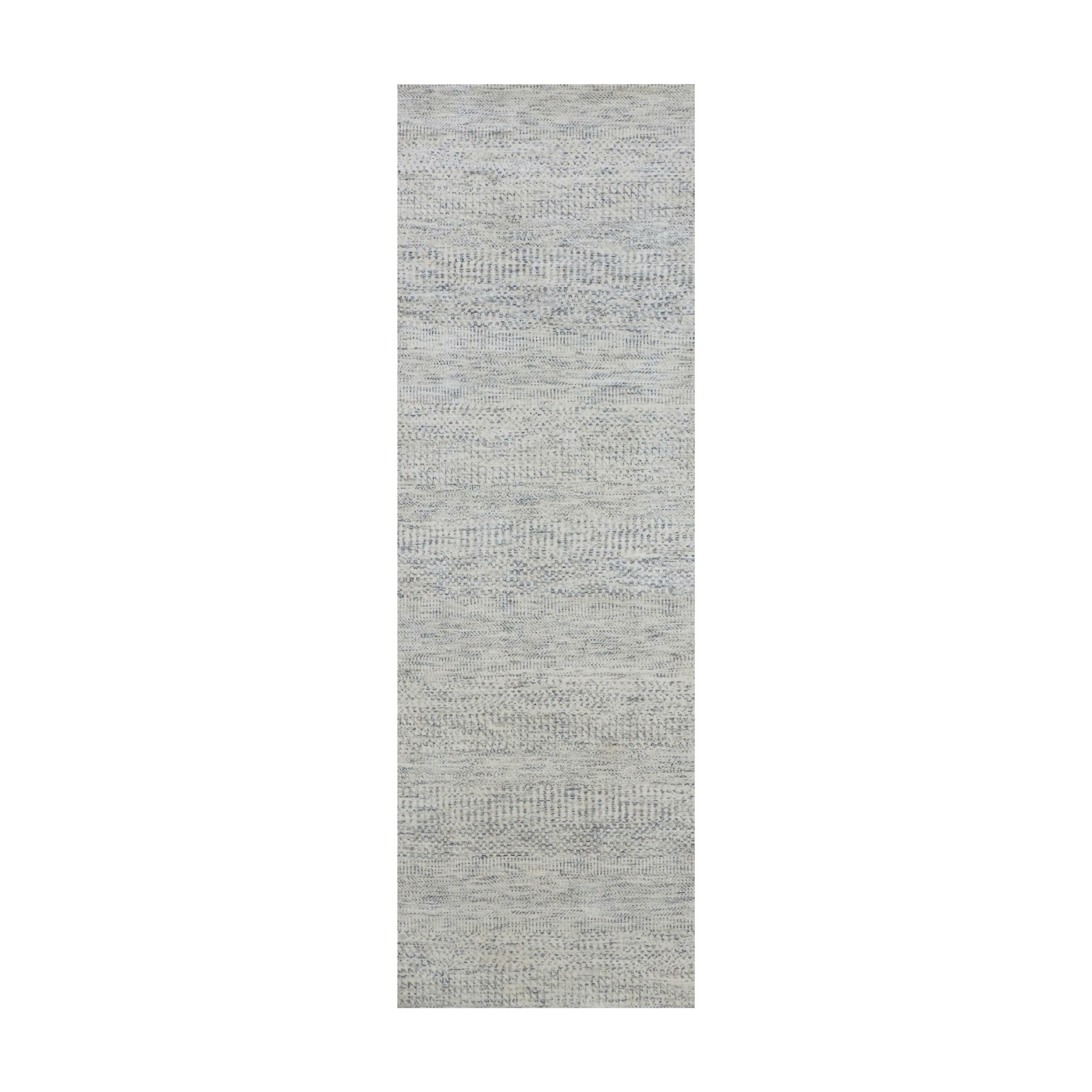 2'6"x8'1" Mindful Gray, 100% Undyed Wool Hand Knotted, Tone on Tone, Modern Grass Design, Oriental Runner Rug HR79820