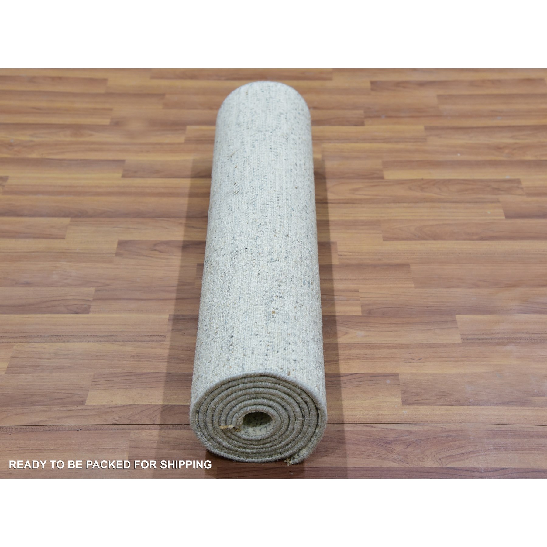 2'6"x8'1" Mindful Gray, 100% Undyed Wool Hand Knotted, Tone on Tone, Modern Grass Design, Oriental Runner Rug HR79820 - Image 7