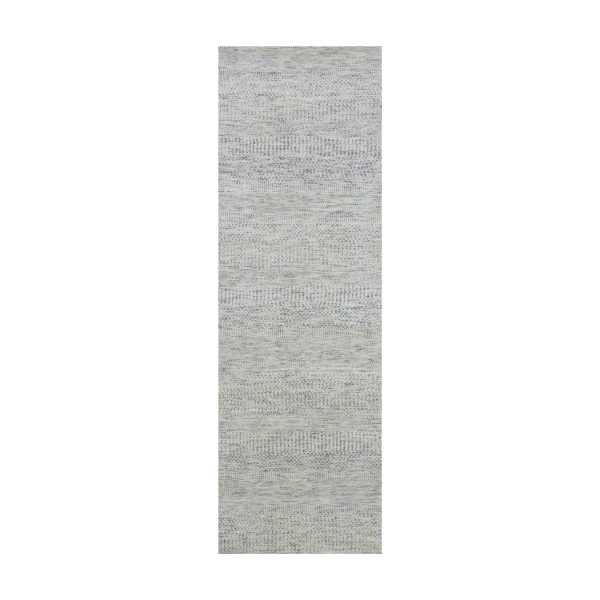 2'6"x8' Repose Gray, Modern Hand Knotted Undyed Organic Wool Grass Design, Tone on Tone, Organic Sustainable Textile, Runner Oriental Rug HR79821