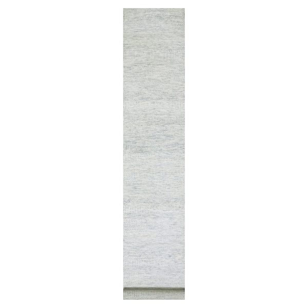 2'5"x15'10" Stonington Gray, Modern Hand Knotted Borderless, Plain Undyed 100% Wool, Grass Design, XL Runner Oriental Rug HR79830