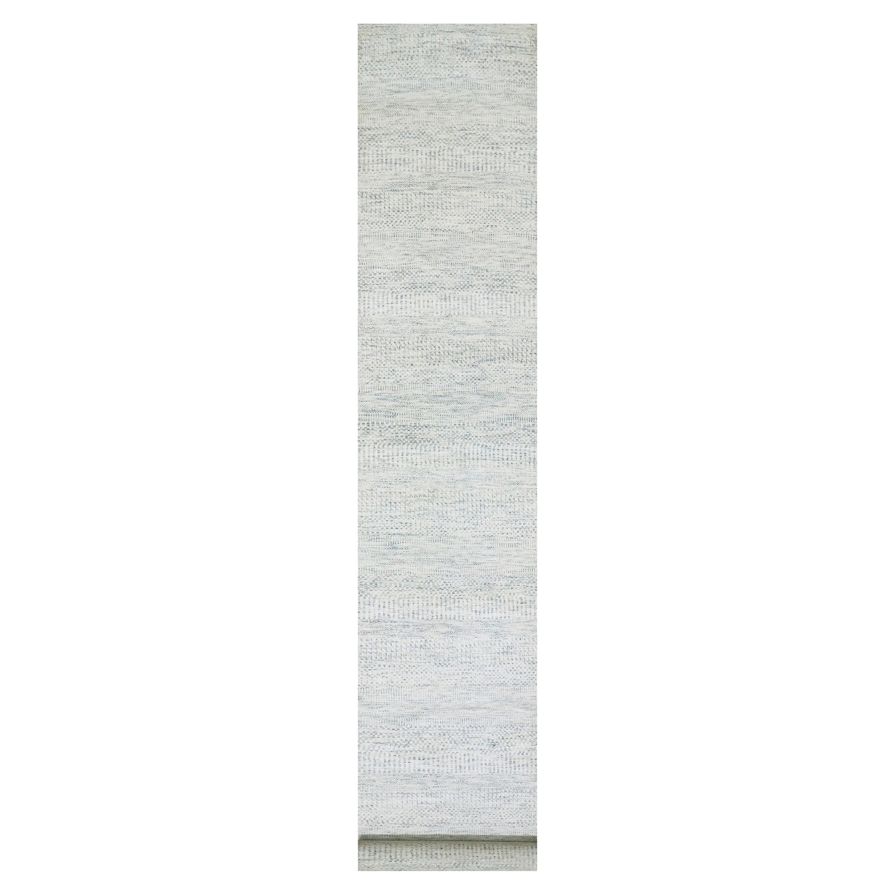 2'5"x15'10" Stonington Gray, Modern Hand Knotted Borderless, Plain Undyed 100% Wool, Grass Design, XL Runner Oriental Rug HR79830