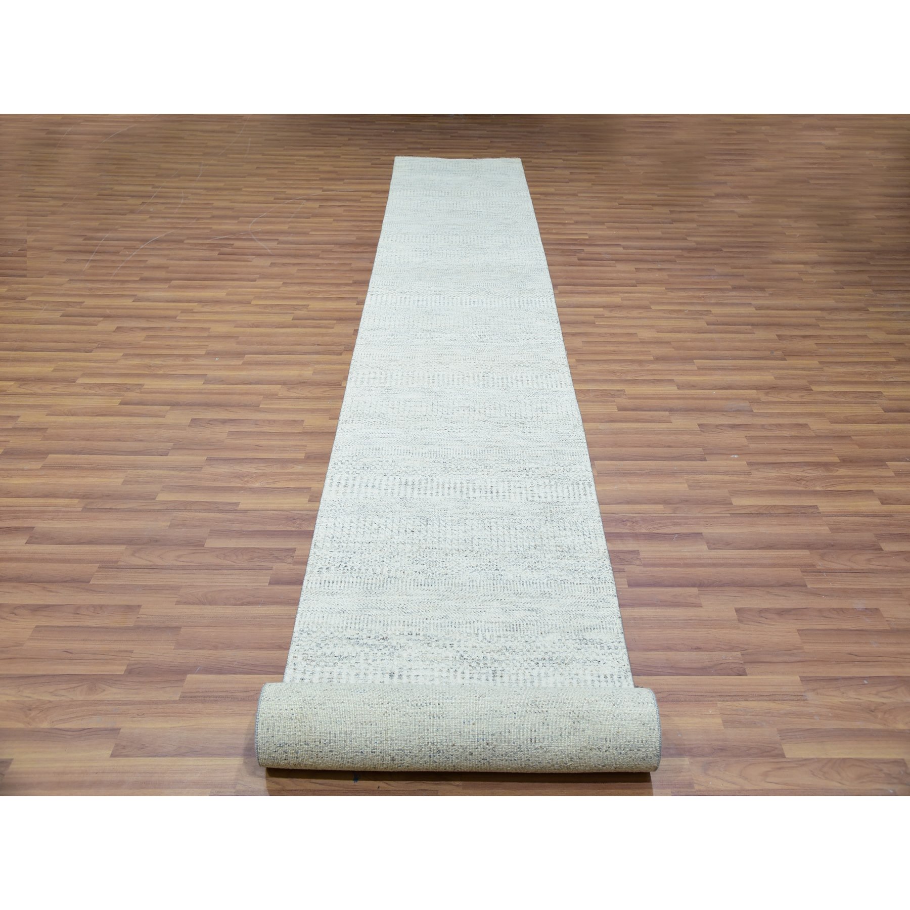 2'5"x15'10" Stonington Gray, Modern Hand Knotted Borderless, Plain Undyed 100% Wool, Grass Design, XL Runner Oriental Rug HR79830 - Image 2