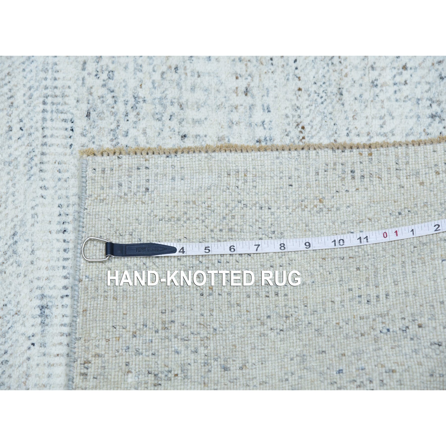 2'5"x15'10" Stonington Gray, Modern Hand Knotted Borderless, Plain Undyed 100% Wool, Grass Design, XL Runner Oriental Rug HR79830 - Image 6